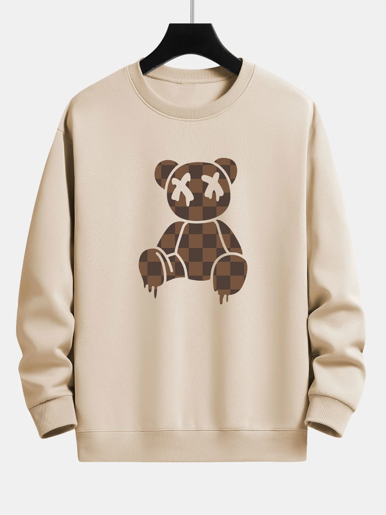 Schachbrett auflösender Bärenprint Relax Fit Sweatshirt - Image 3