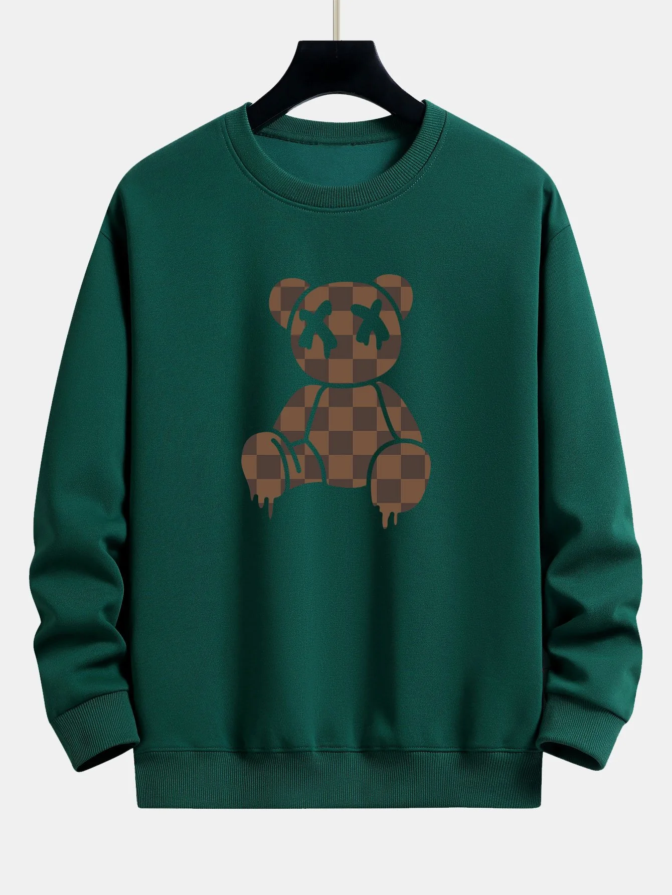 Schachbrett auflösender Bärenprint Relax Fit Sweatshirt - Image 7