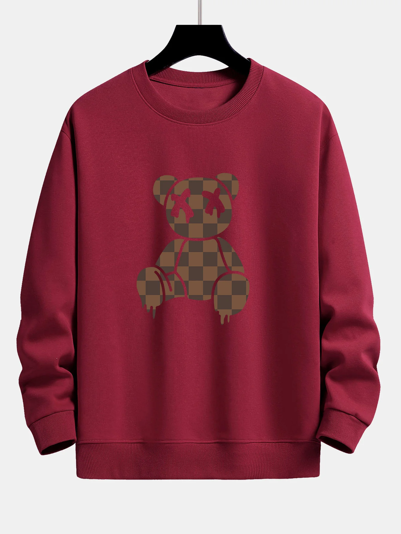 Schachbrett auflösender Bärenprint Relax Fit Sweatshirt - Image 9