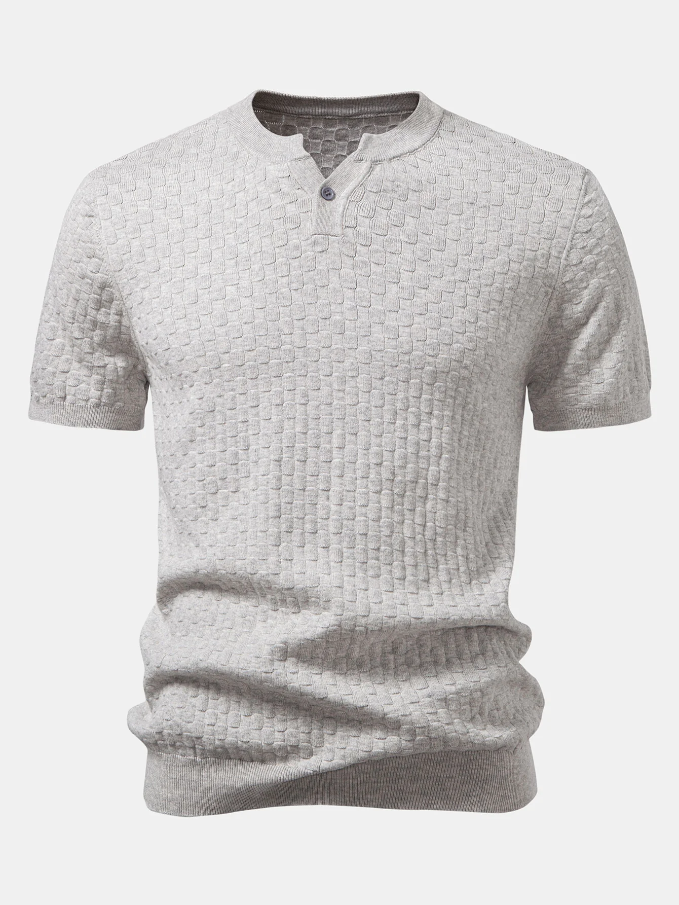 Schachbrett Henley Kragen Pullover Gestricktes T-Shirt