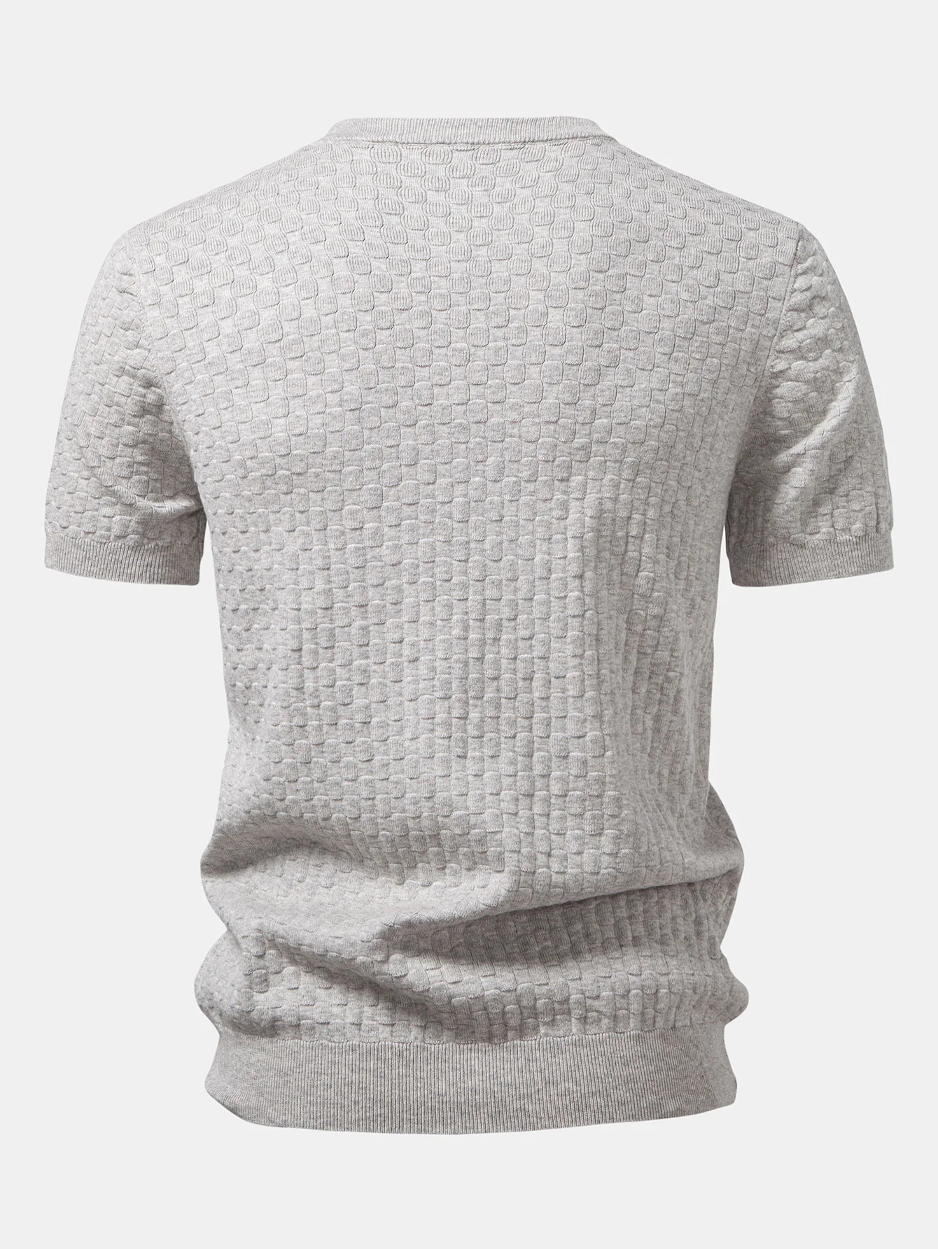 Schachbrett Henley Kragen Pullover Gestricktes T-Shirt - Image 2