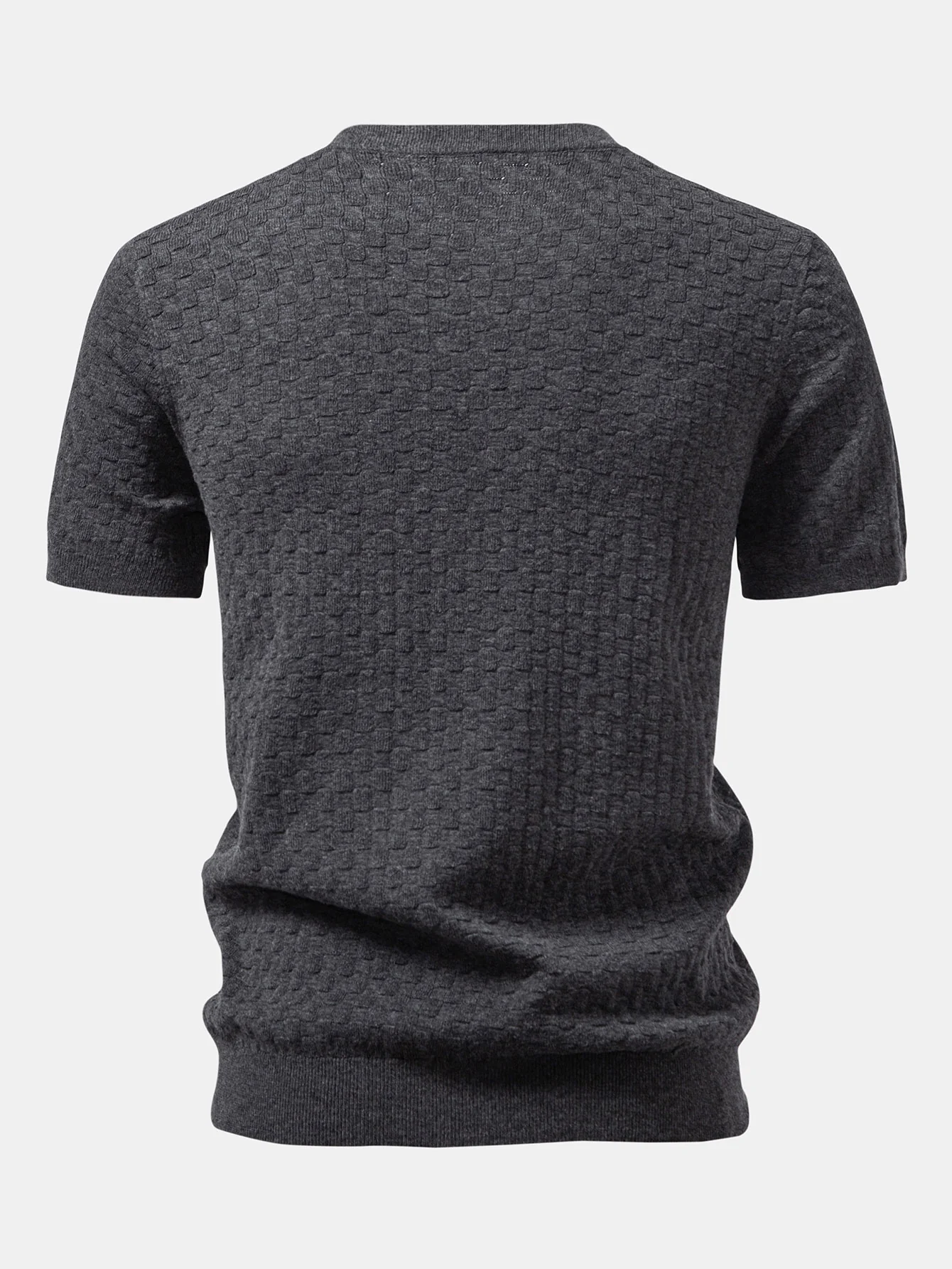 Schachbrett Henley Kragen Pullover Gestricktes T-Shirt - Image 4
