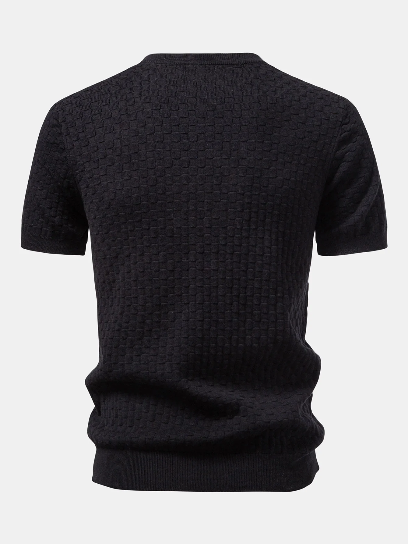 Schachbrett Henley Kragen Pullover Gestricktes T-Shirt - Image 6