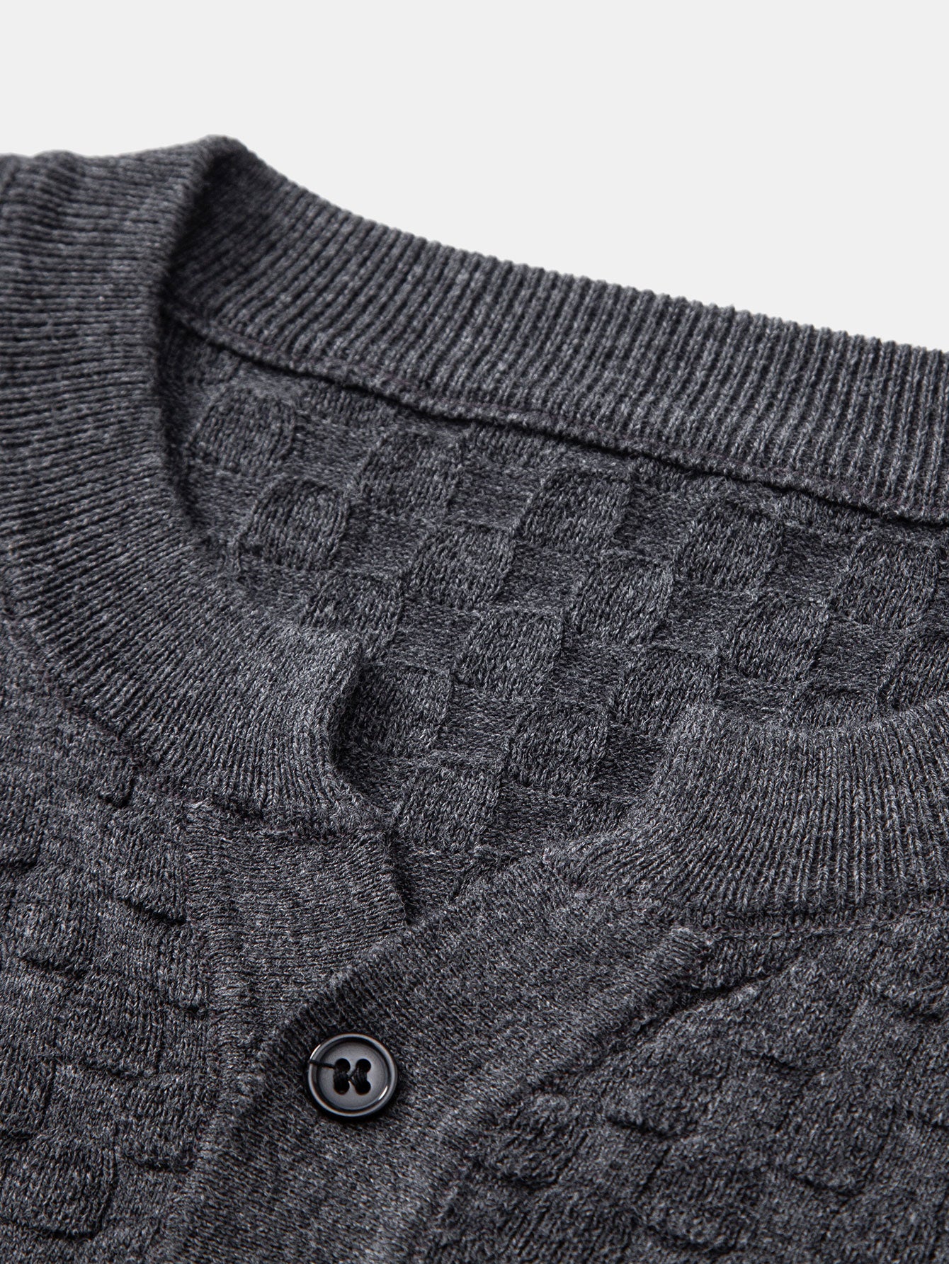 Schachbrett Henley Kragen Pullover Gestricktes T-Shirt - Image 7