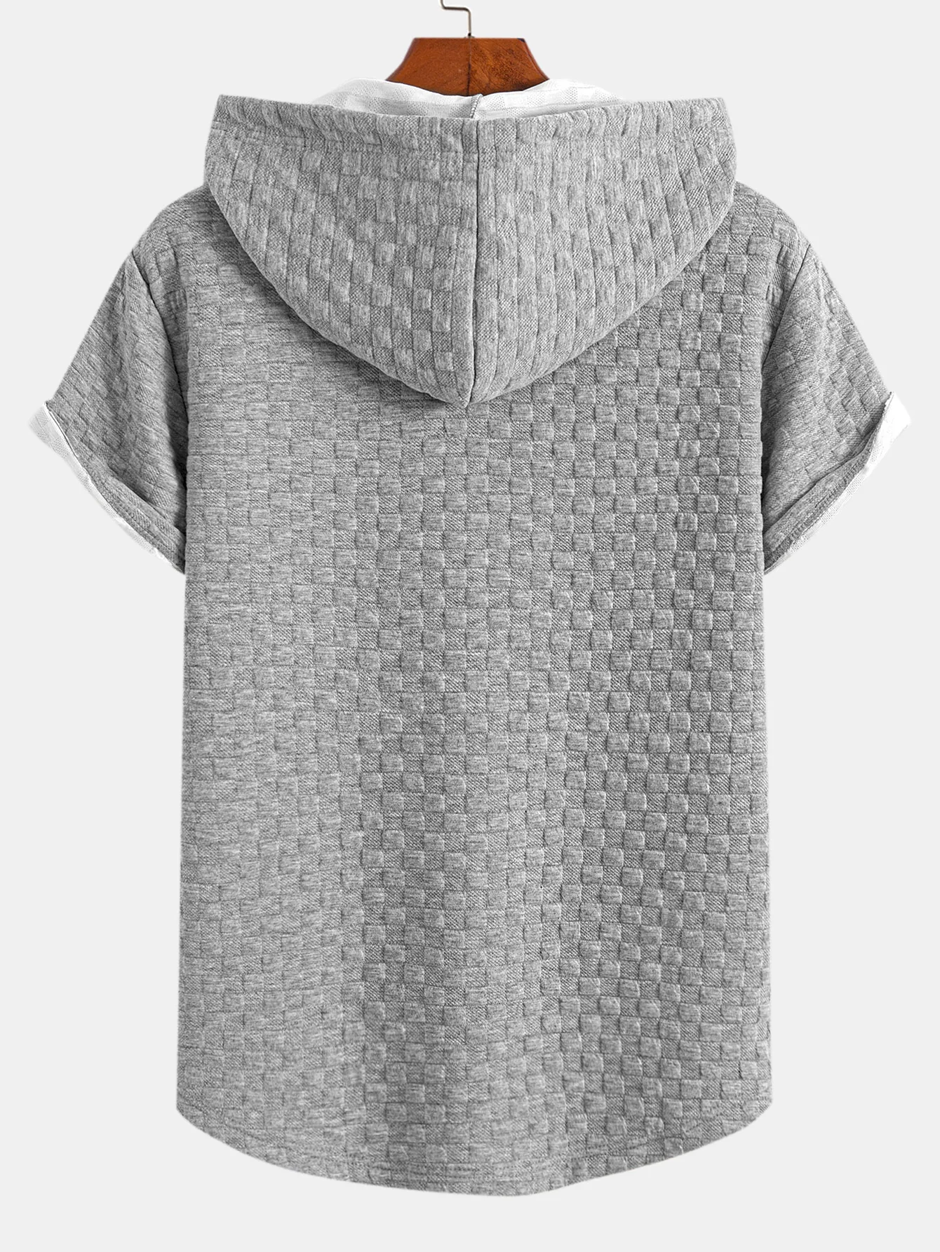 Schachbrett-Jacquard-Arc-Saum-Hoodie-T-Shirt - Image 6