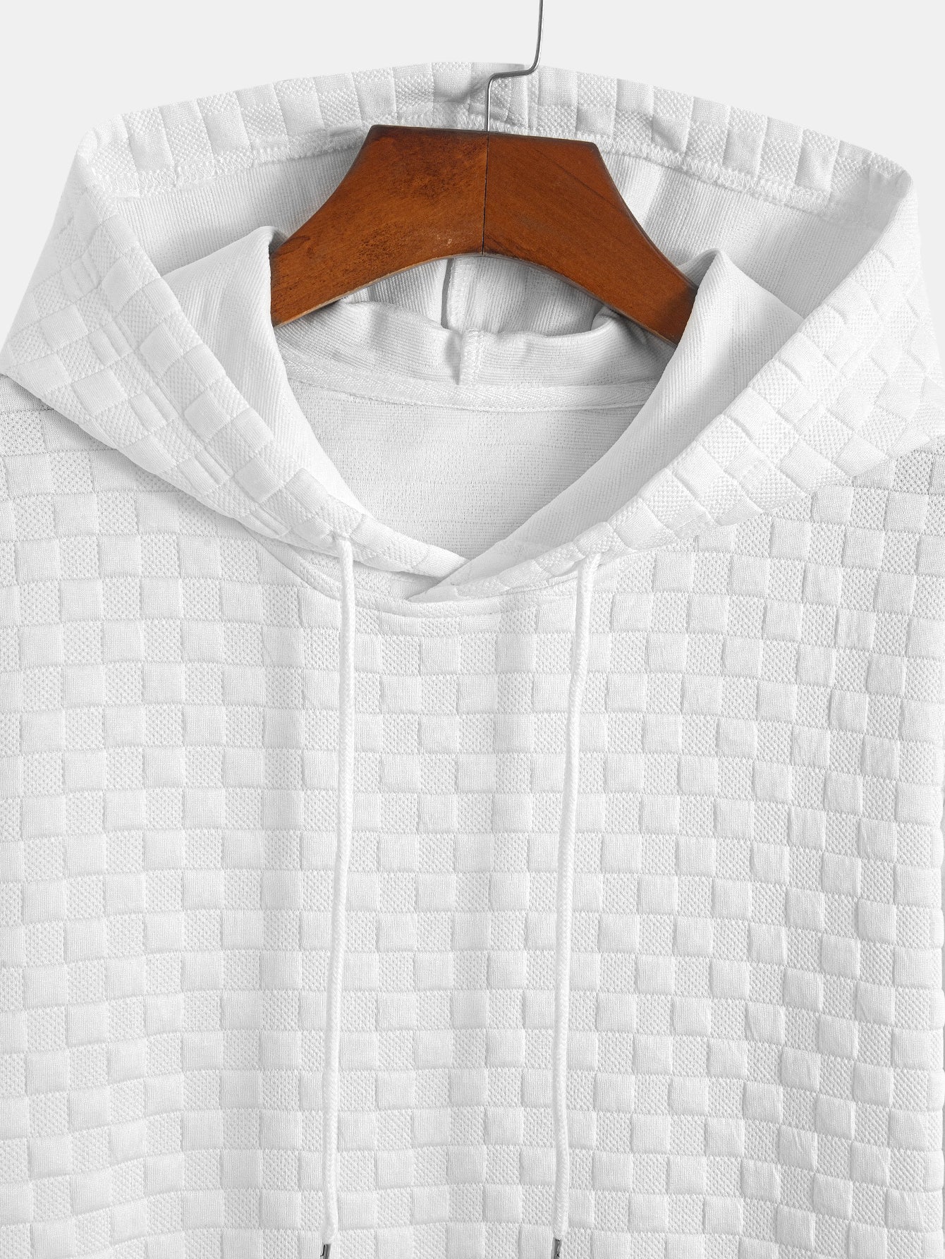 Schachbrett-Jacquard-Arc-Saum-Hoodie-T-Shirt - Image 7