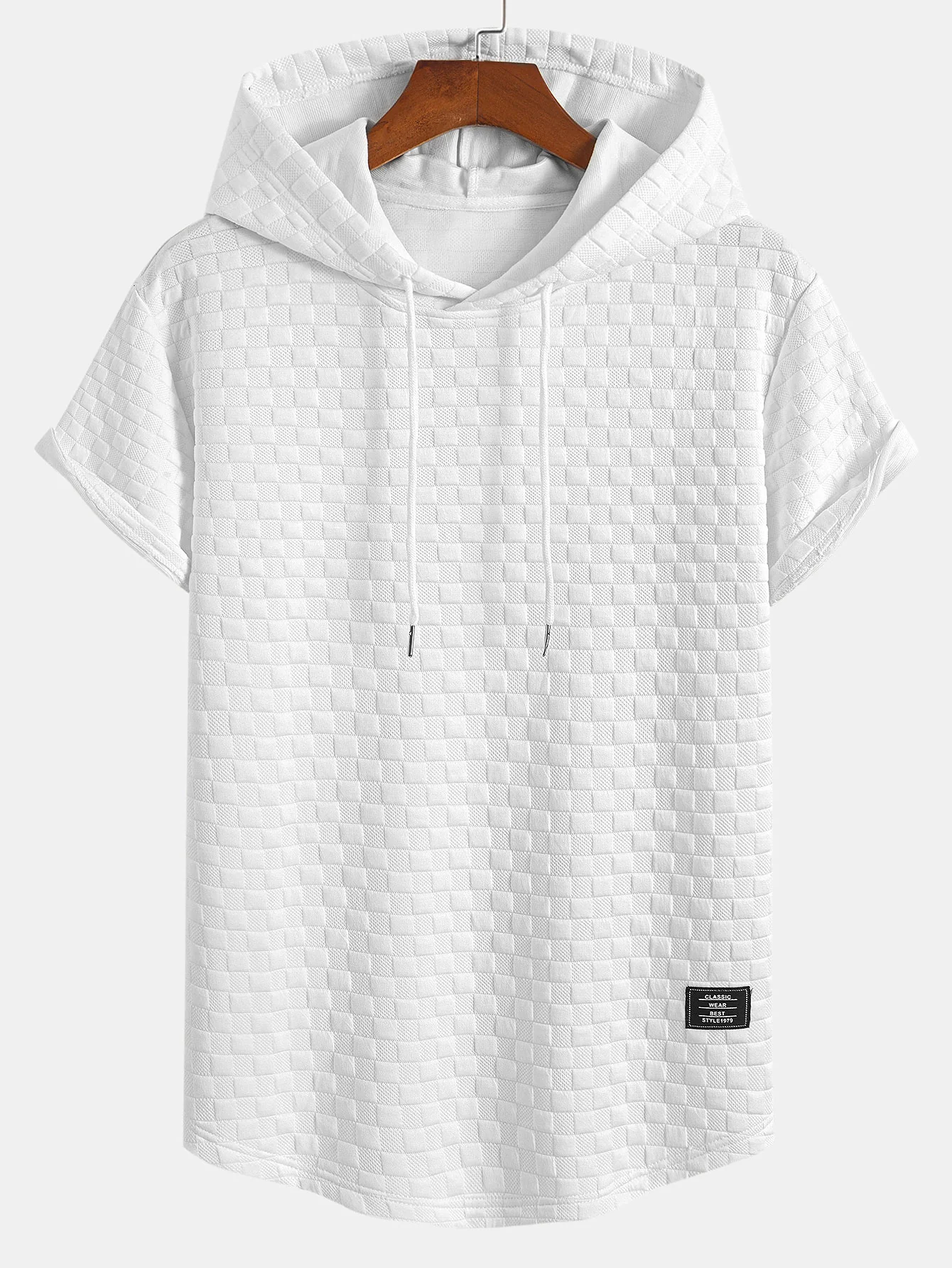 Schachbrett-Jacquard-Arc-Saum-Hoodie-T-Shirt