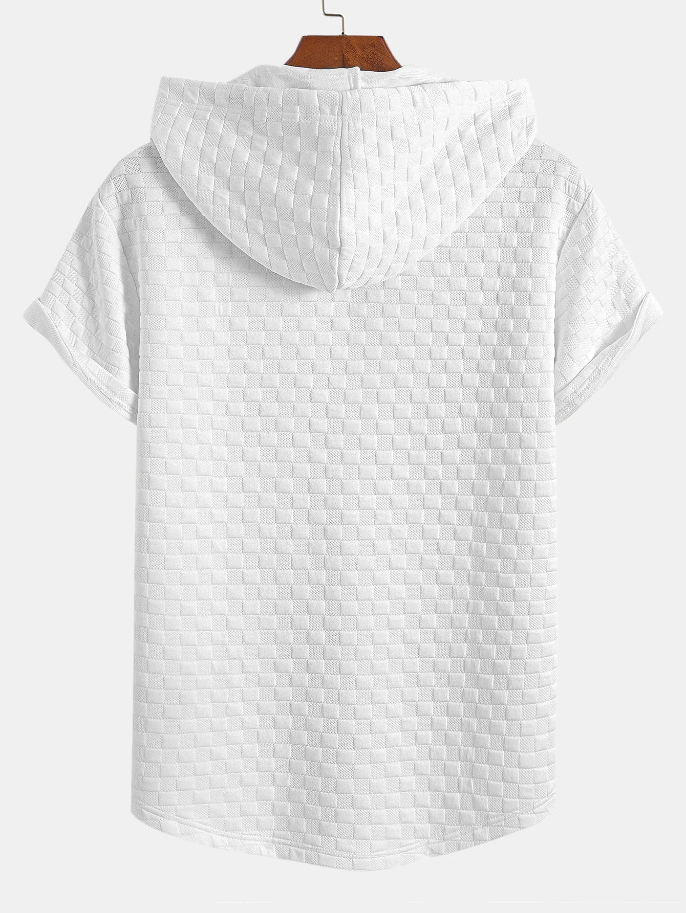 Schachbrett-Jacquard-Arc-Saum-Hoodie-T-Shirt - Image 2
