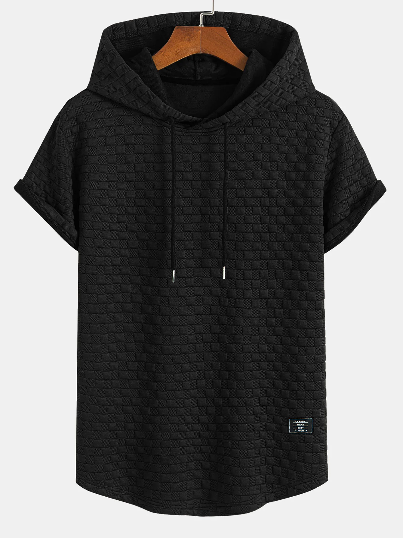 Schachbrett-Jacquard-Arc-Saum-Hoodie-T-Shirt - Image 3