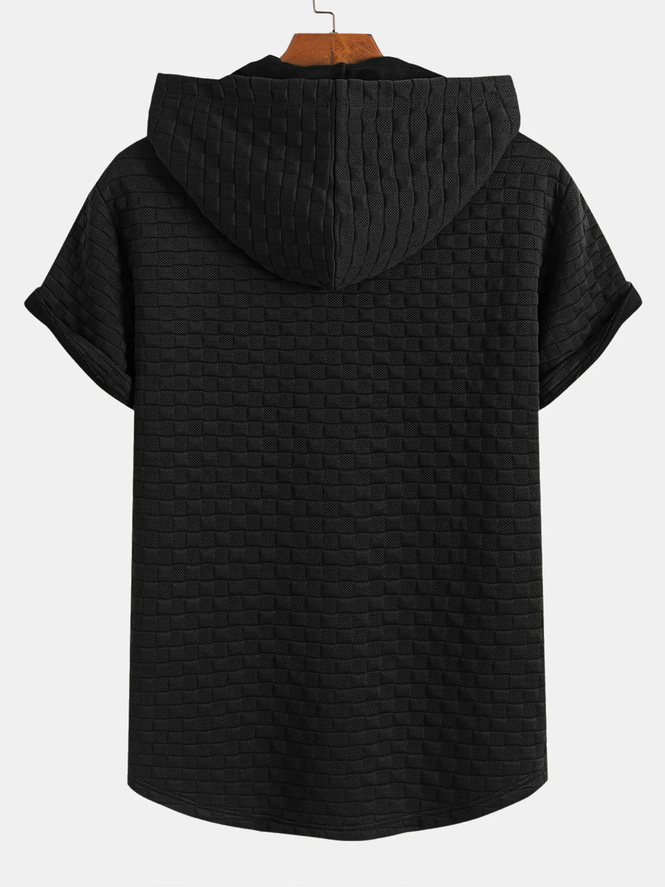 Schachbrett-Jacquard-Arc-Saum-Hoodie-T-Shirt - Image 4