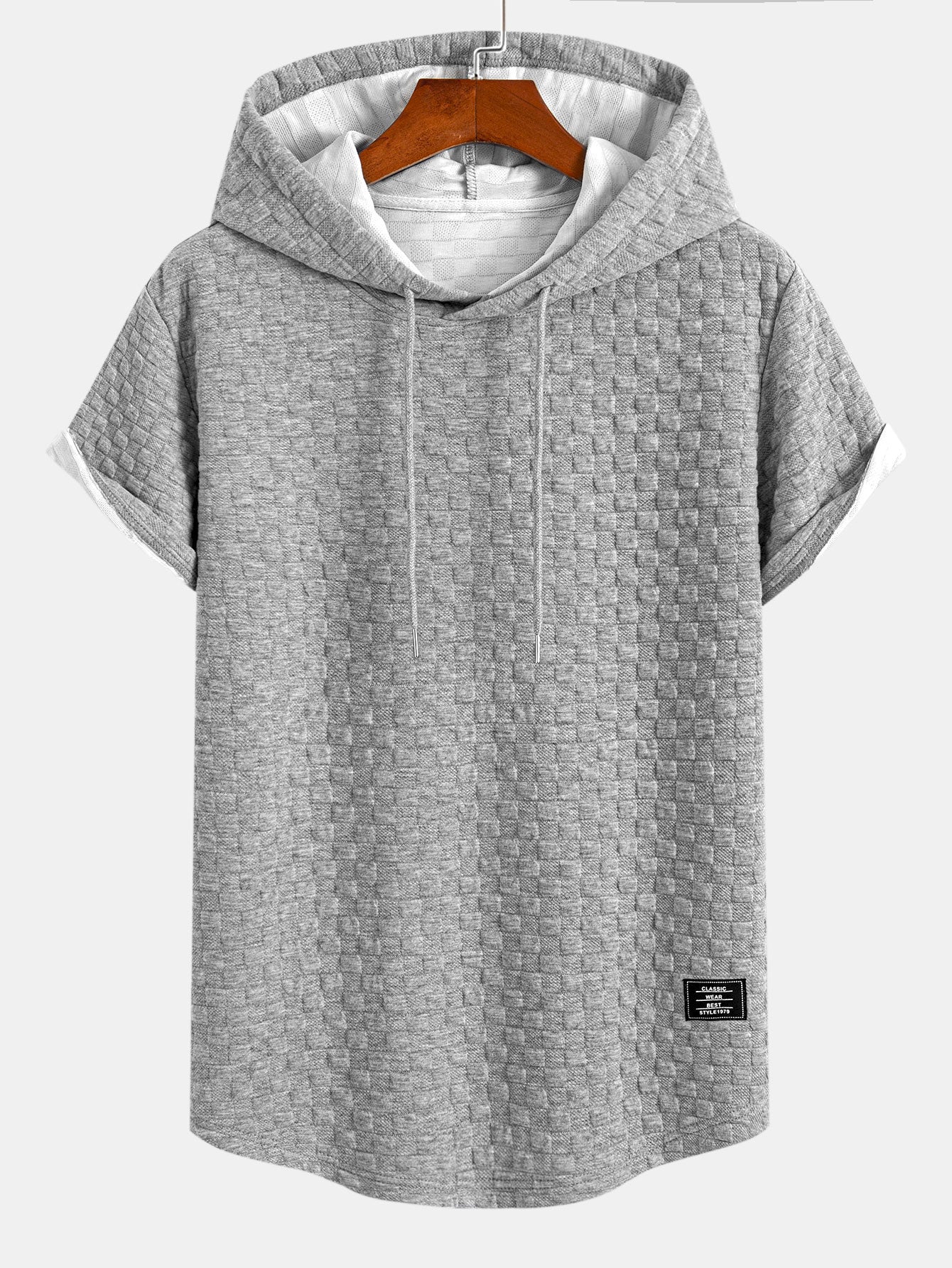 Schachbrett-Jacquard Kapuzen-T-Shirt mit Bogen-Saum & Schachbrett-Jacquard Shorts - Image 8