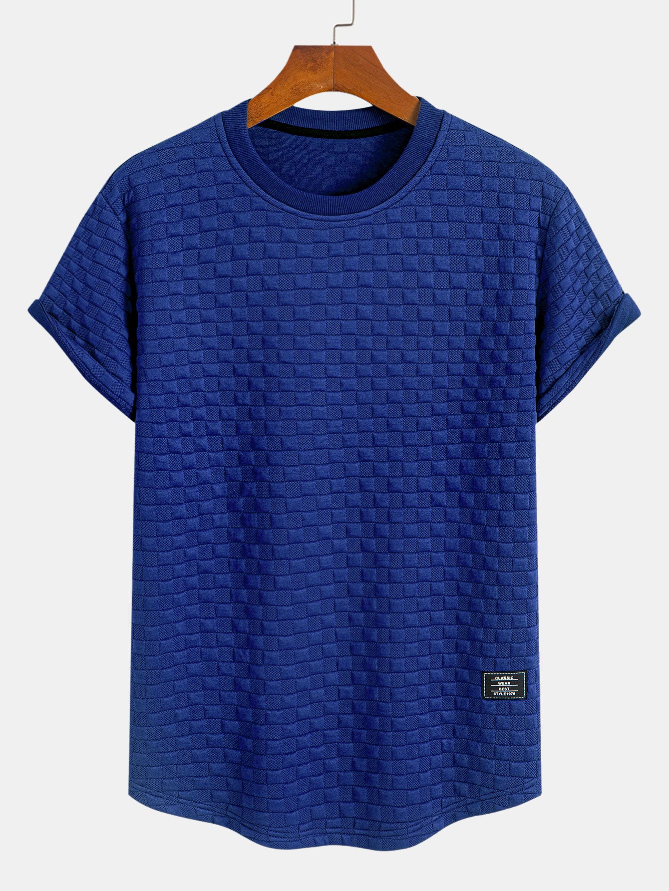 Schachbrett-Jacquard T-Shirt mit Bogen-Saum - Image 7