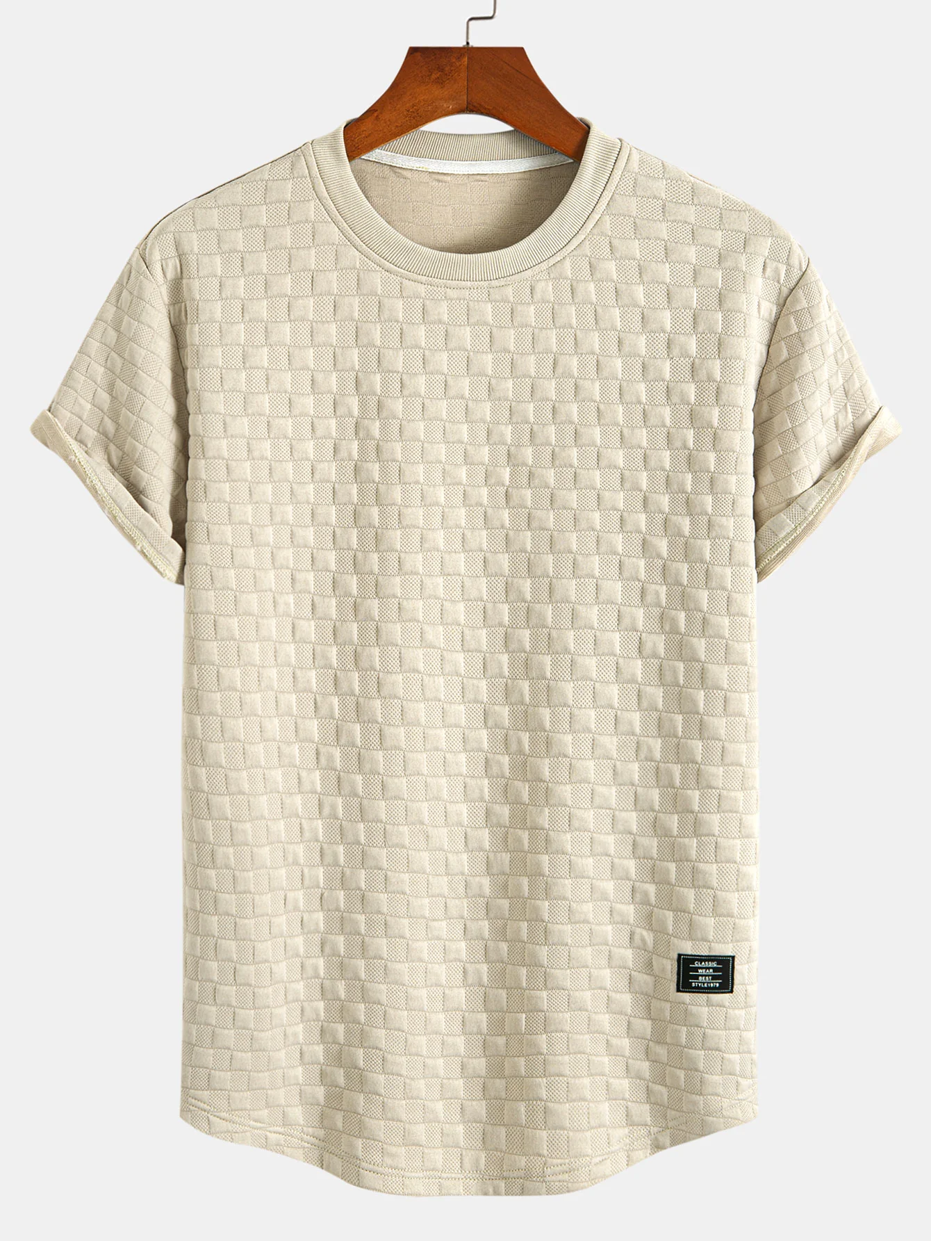 Schachbrett-Jacquard T-Shirt mit Bogen-Saum - Image 8