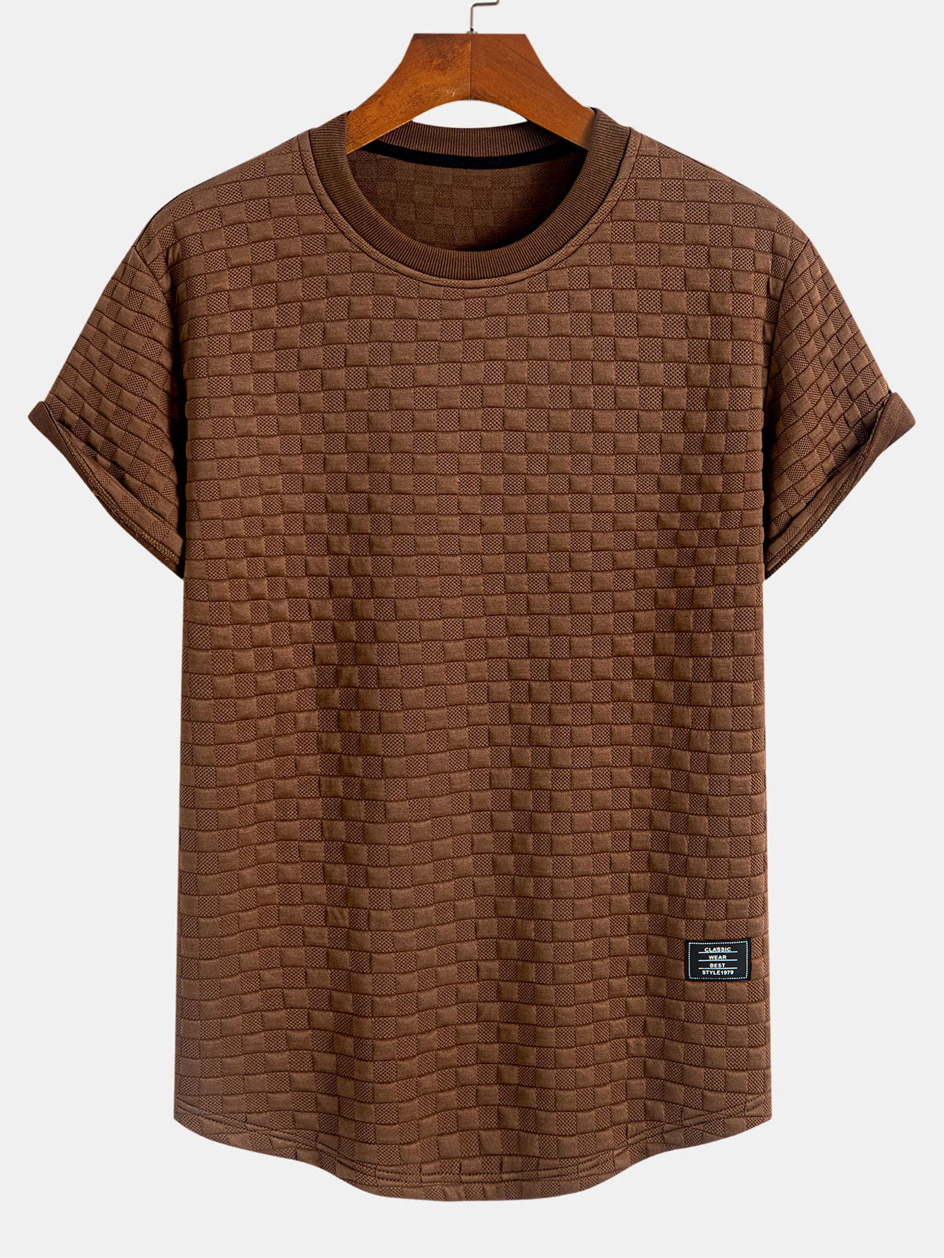 Schachbrett-Jacquard T-Shirt mit Bogen-Saum - Image 9