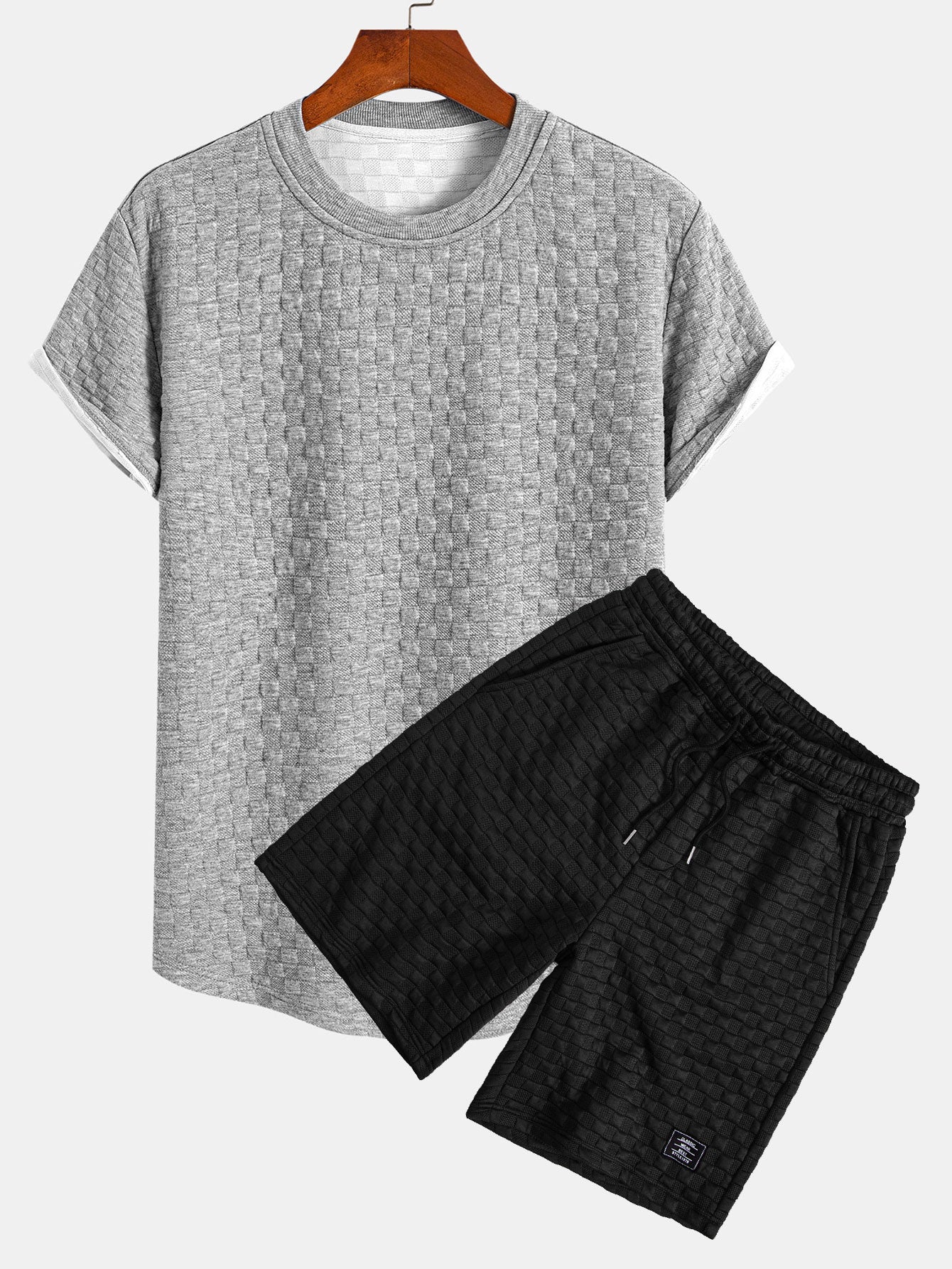 Schachbrett-Jacquard-Bogensaum <tc>T-Shirt</tc> &amp; Jacquard-Shorts mit Schachbrettmuster - Image 2