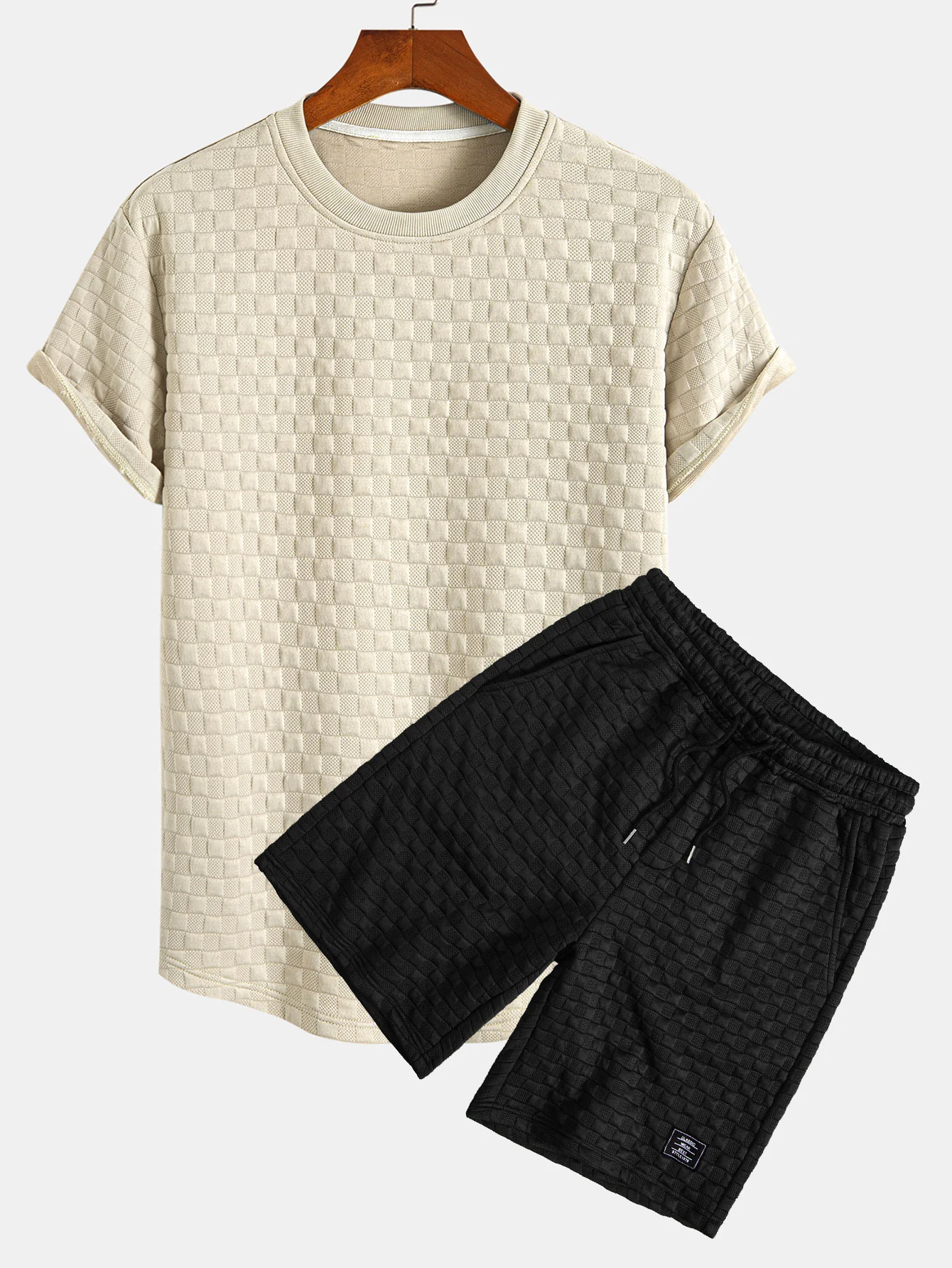 Schachbrett-Jacquard-Bogensaum <tc>T-Shirt</tc> &amp; Jacquard-Shorts mit Schachbrettmuster - Image 3