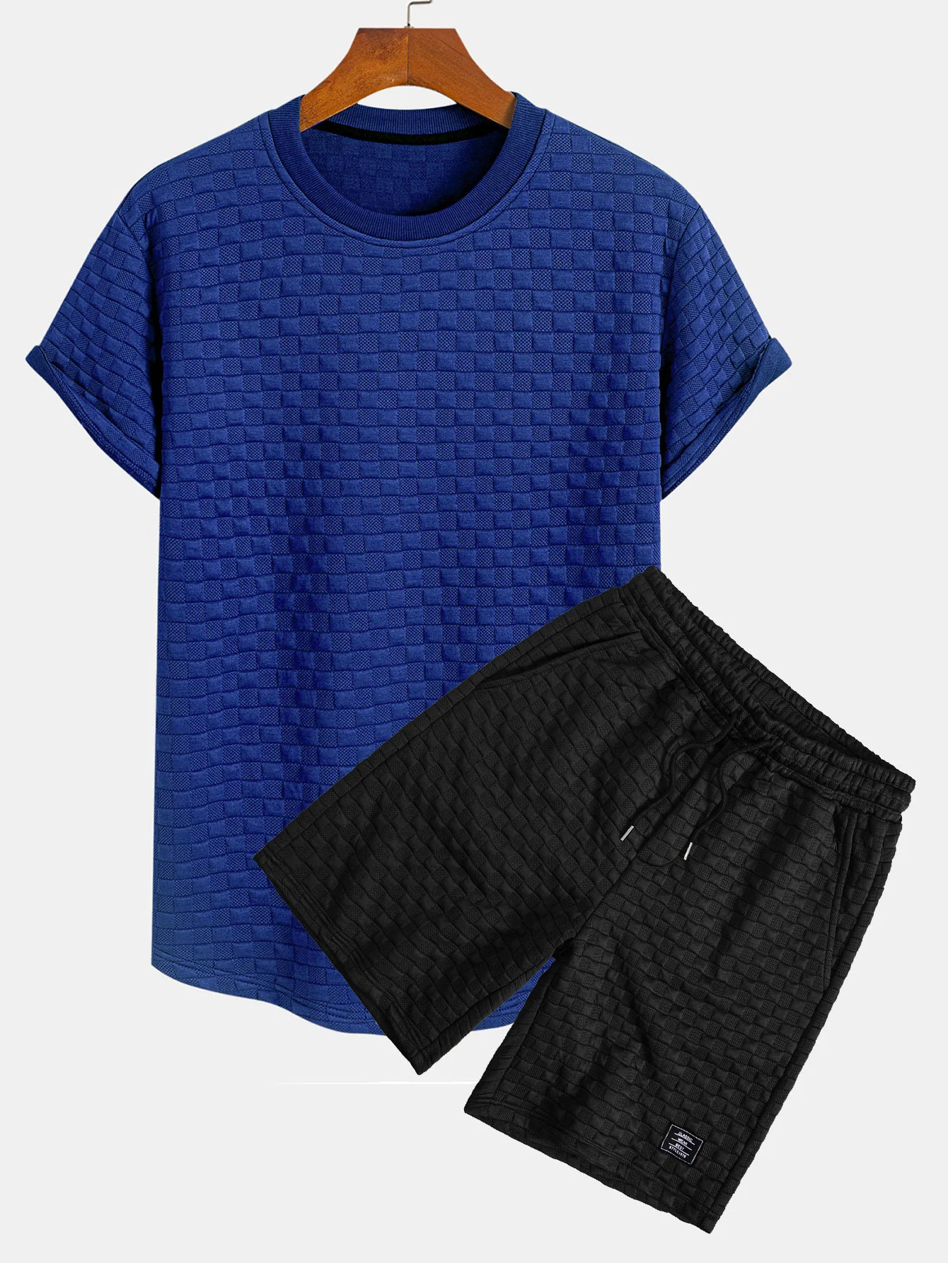 Schachbrett-Jacquard-Bogensaum <tc>T-Shirt</tc> &amp; Jacquard-Shorts mit Schachbrettmuster - Image 4