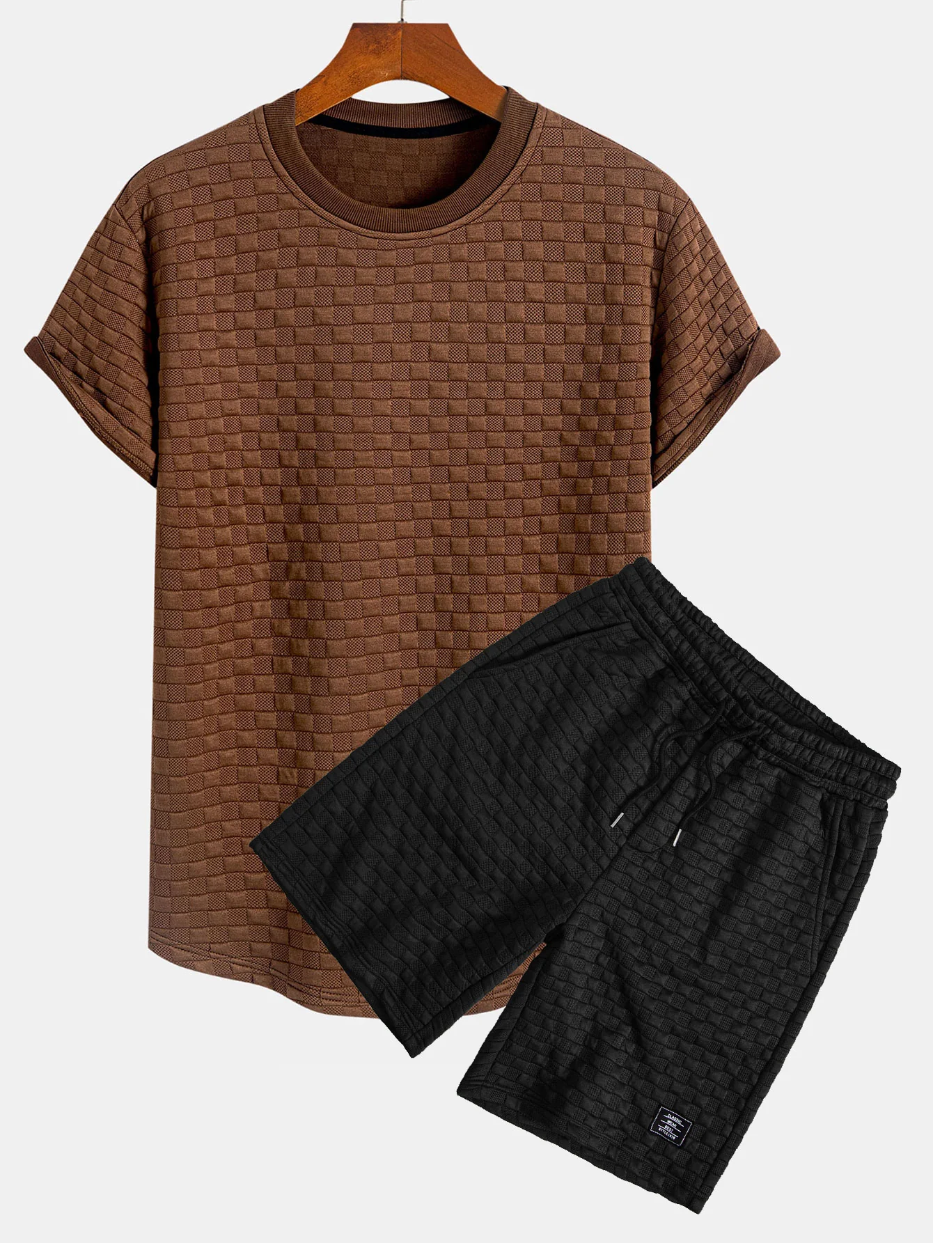 Schachbrett-Jacquard-Bogensaum <tc>T-Shirt</tc> &amp; Jacquard-Shorts mit Schachbrettmuster - Image 5