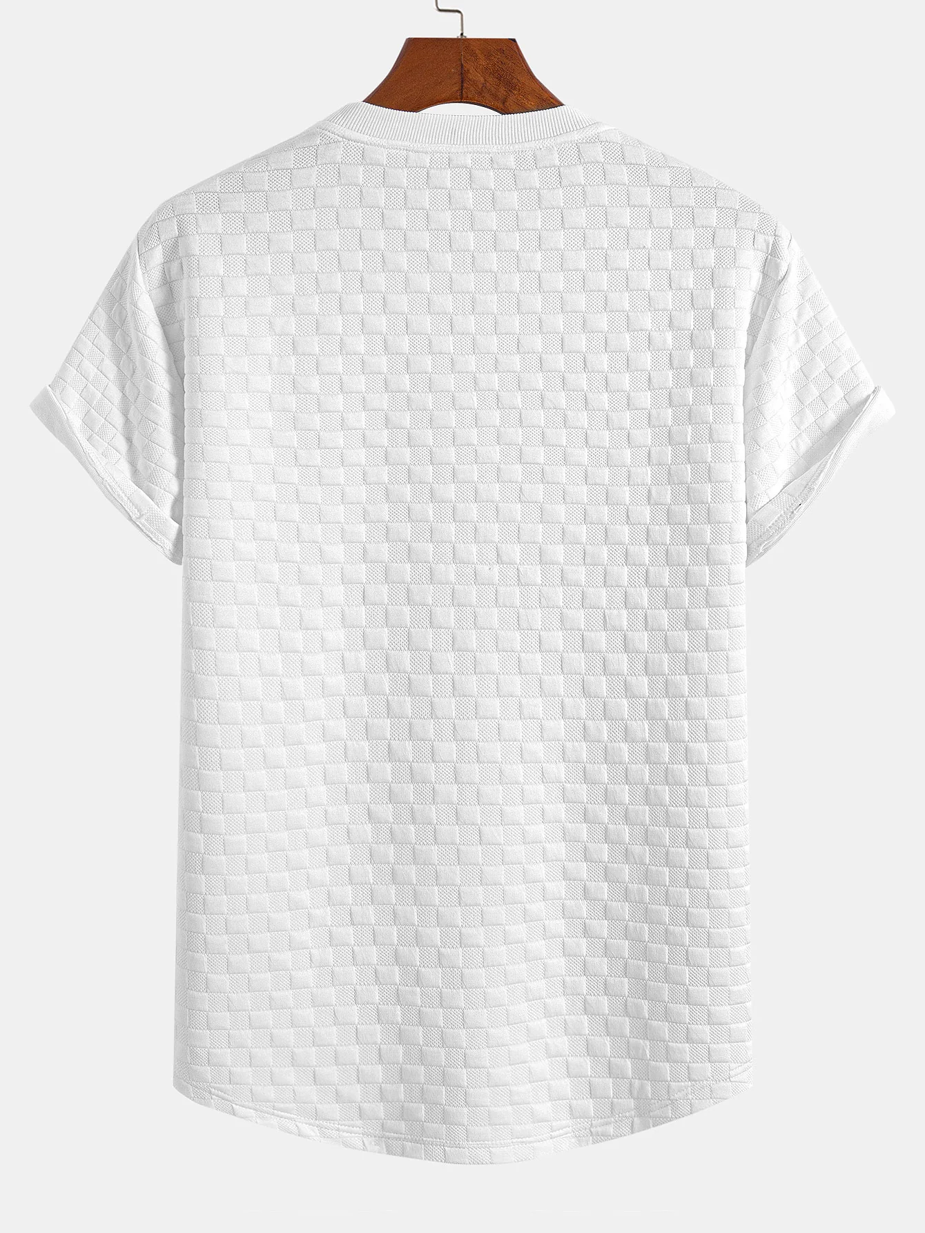 Schachbrett-Jacquard T-Shirt mit Bogen-Saum - Image 2
