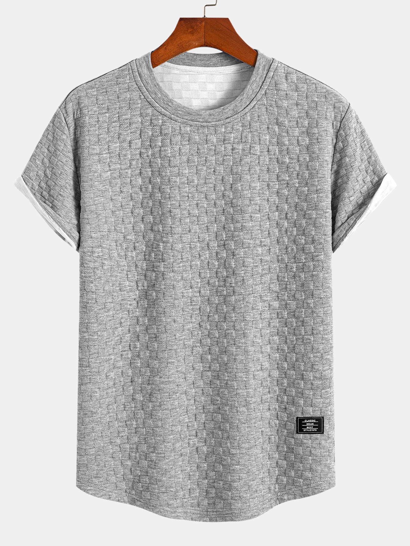 Schachbrett-Jacquard T-Shirt mit Bogen-Saum - Image 5