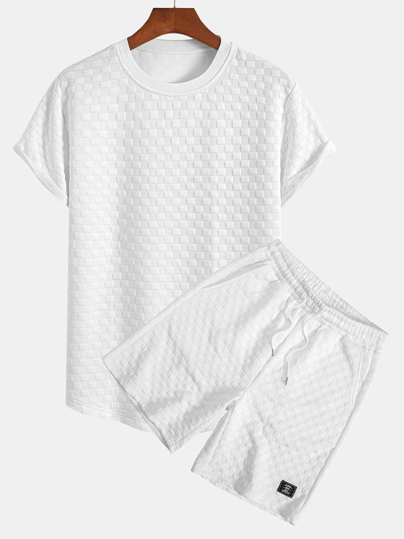 Schachbrett-Jacquard T-Shirt mit Bogen-Saum & Schachbrett-Jacquard Shorts