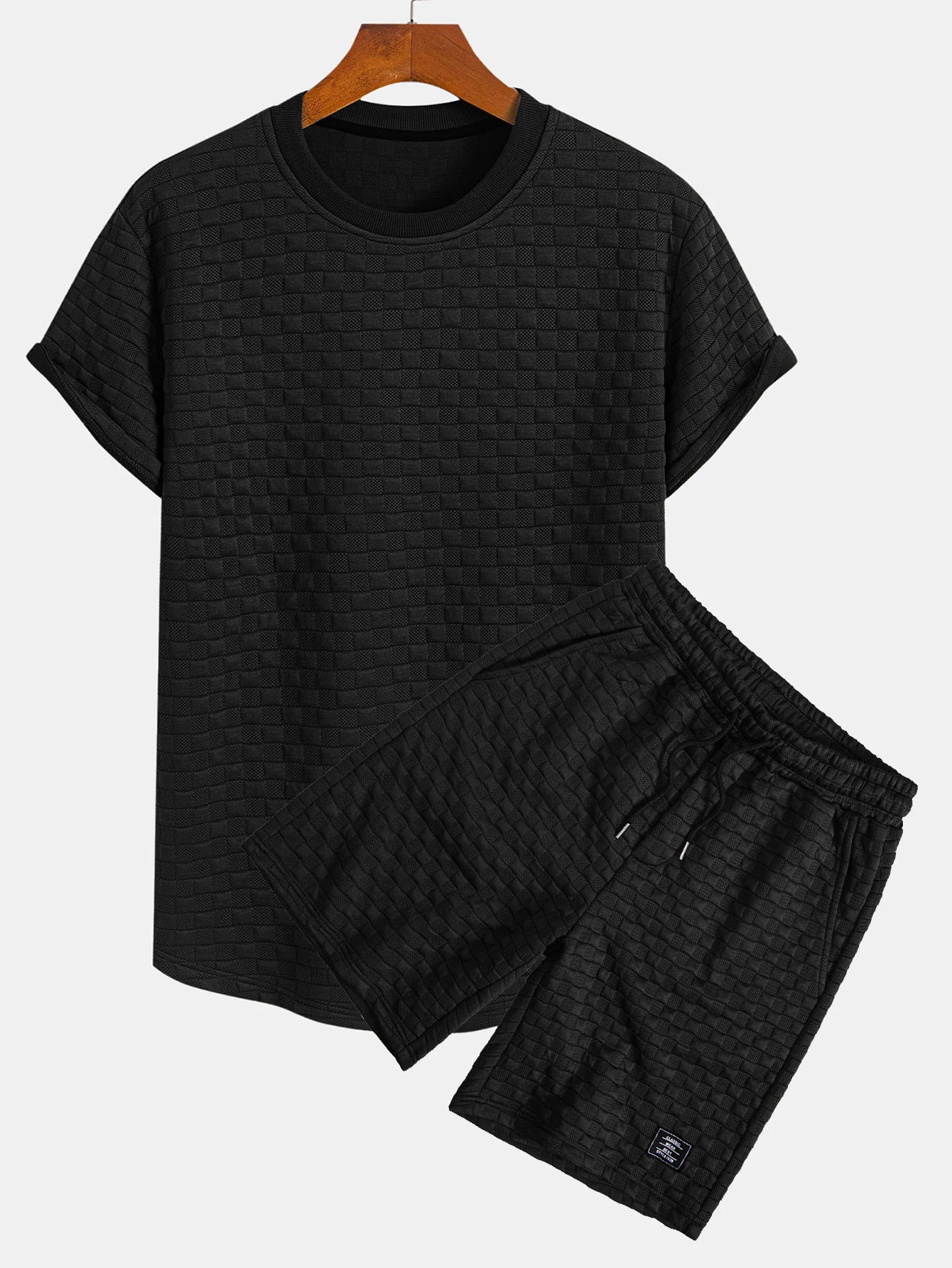 Schachbrett-Jacquard T-Shirt mit Bogen-Saum & Schachbrett-Jacquard Shorts - Image 2