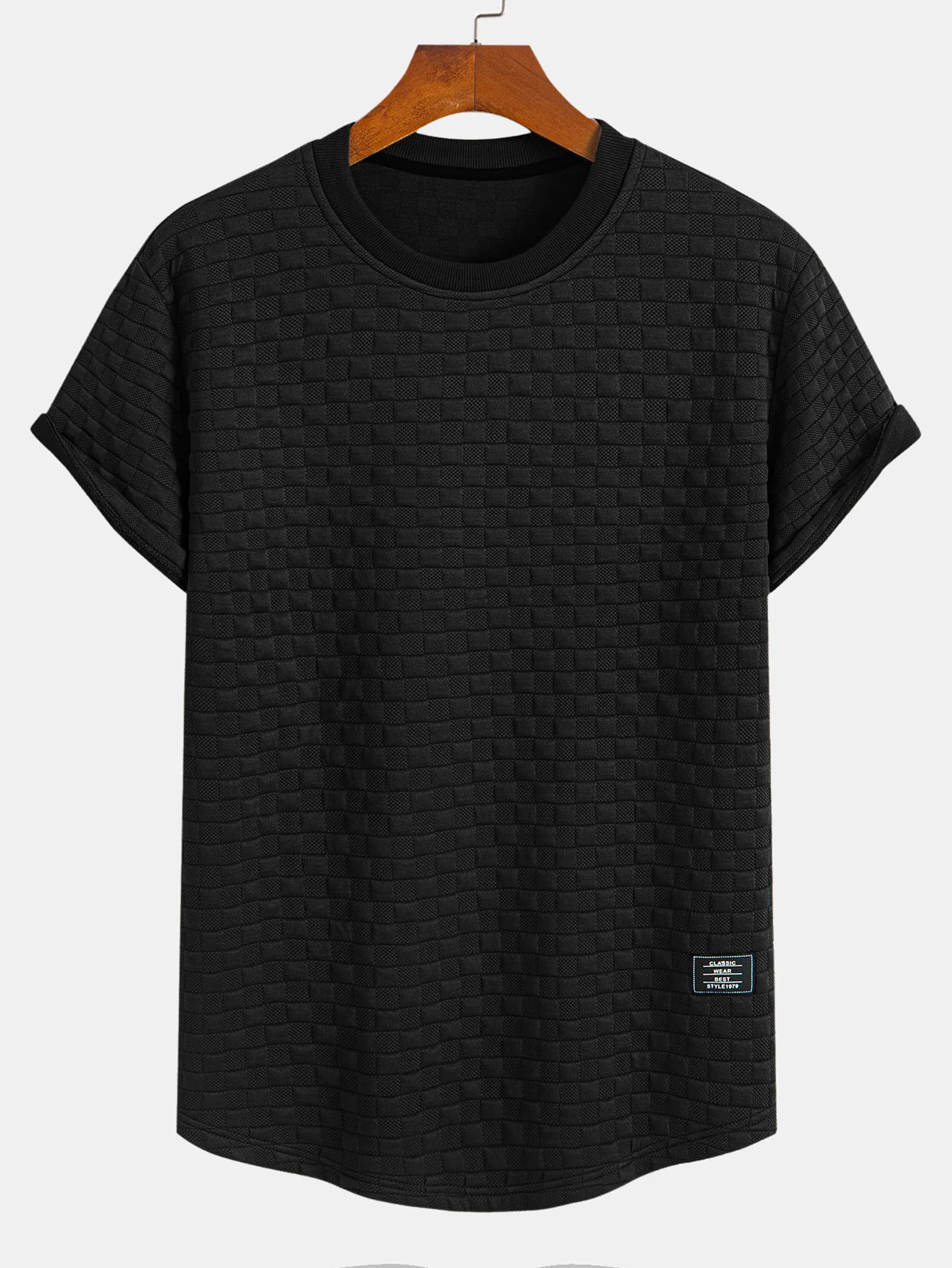 Schachbrett-Jacquard T-Shirt mit Bogen-Saum - Image 3