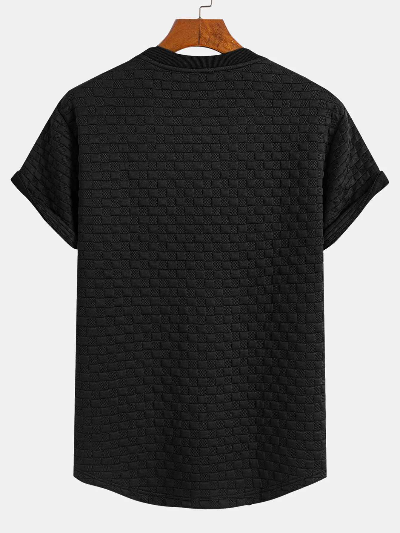 Schachbrett-Jacquard T-Shirt mit Bogen-Saum - Image 4
