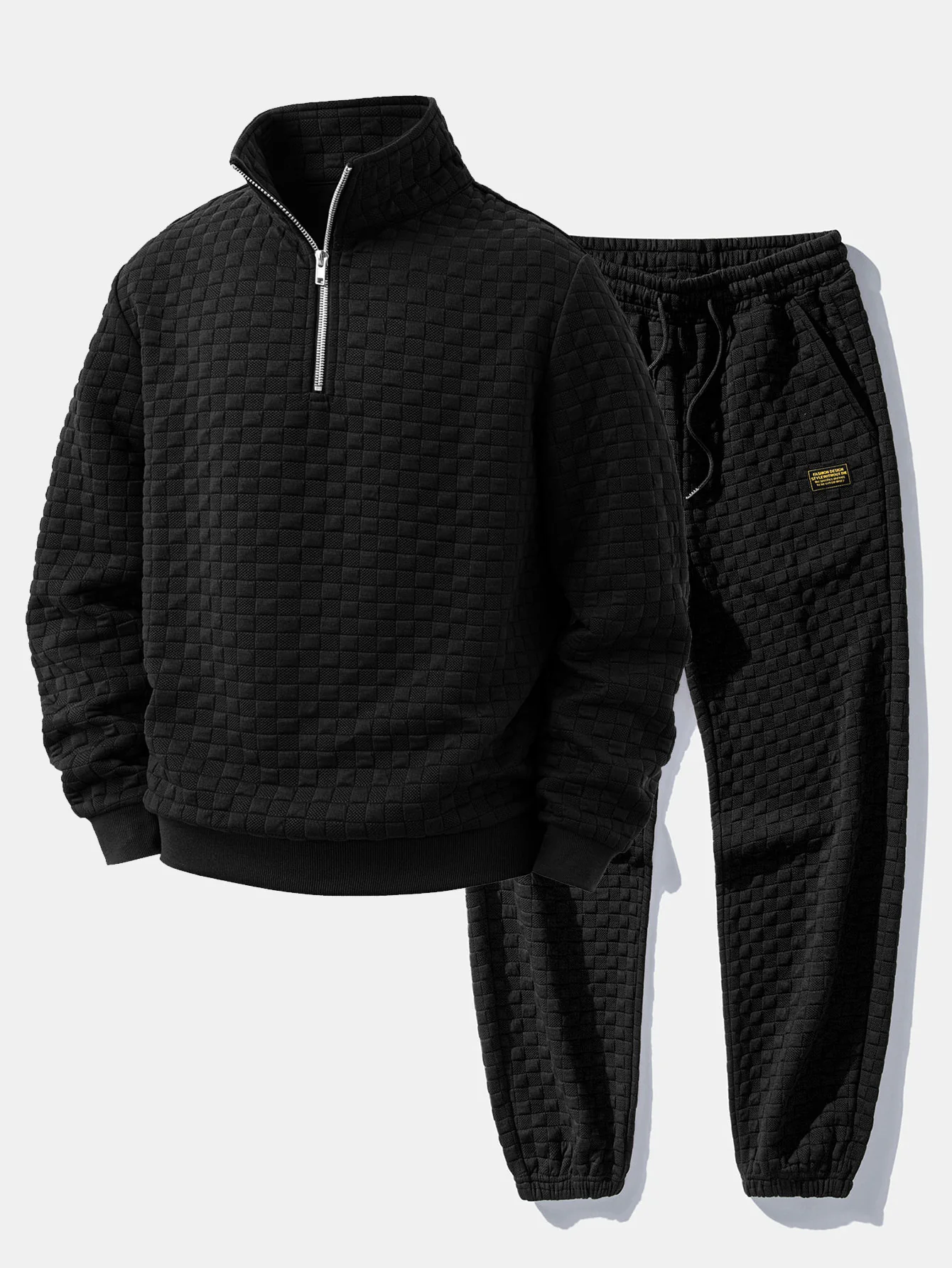 Checkerboard Jacquard Quarter Zip Sweatshirt & Jogger Pants - Image 2