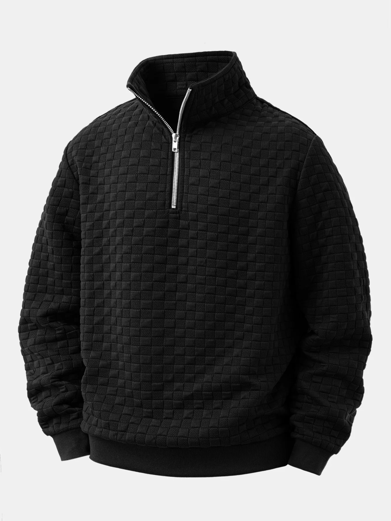 Checkerboard Jacquard Quarter Zip Sweatshirt - Image 3
