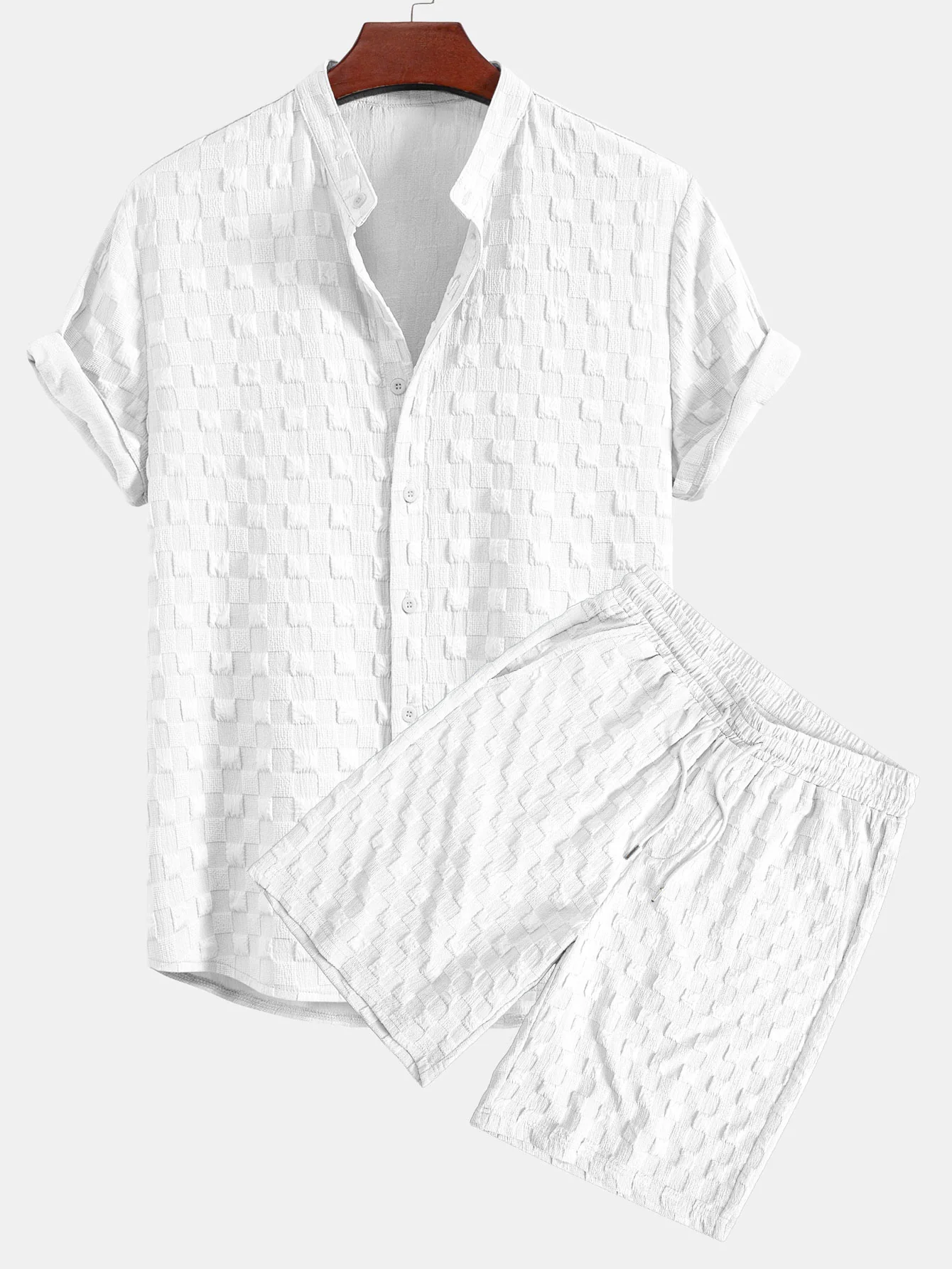 Schachbrett-Jacquard Stehkragen Hemd & Checkerboard Jacquard Shorts - Image 3