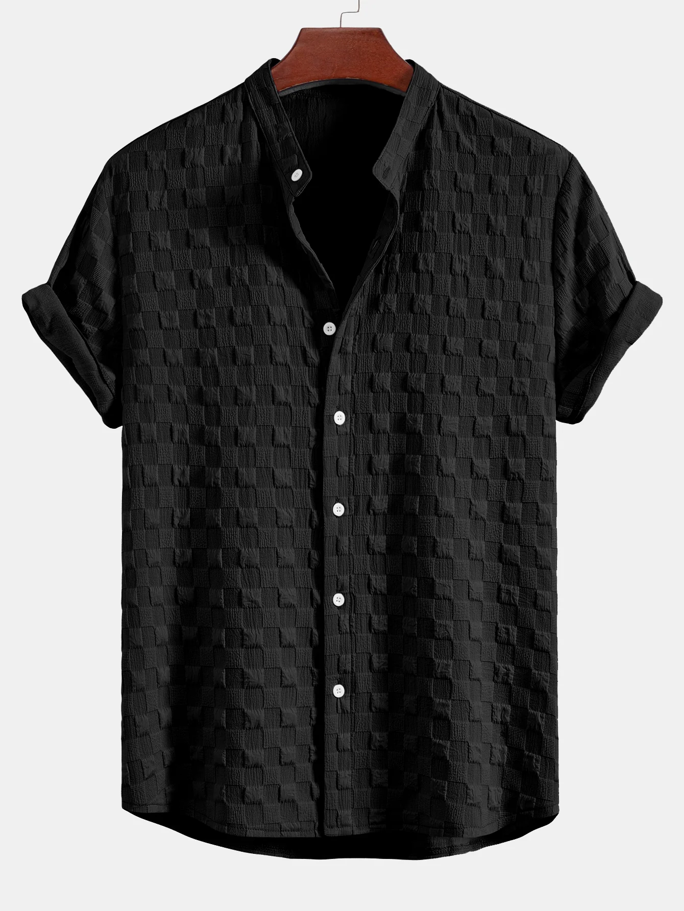 Schachbrett-Jacquard Stehkragenhemd - Image 3