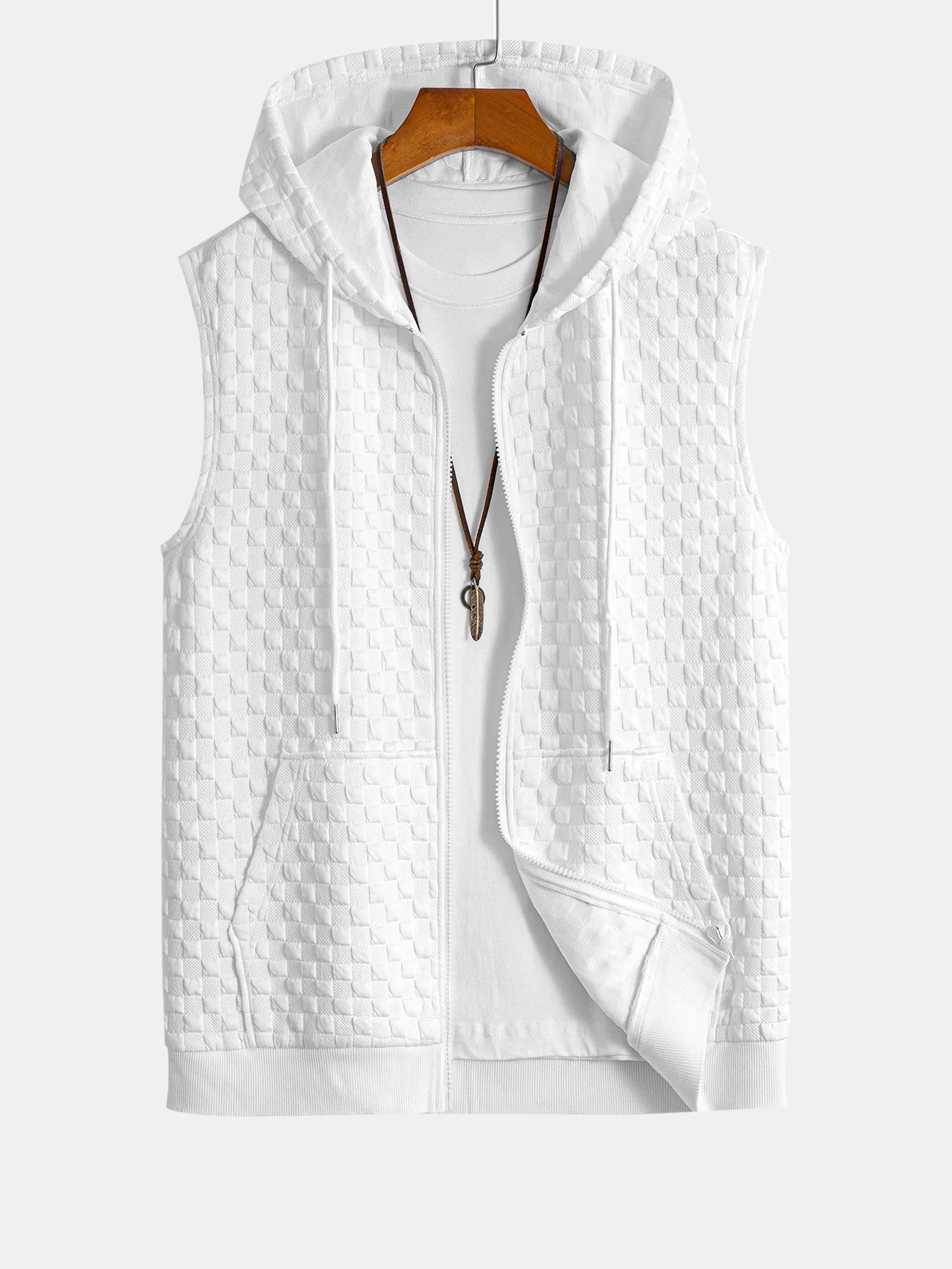 Checkerboard Sleeveless Zip Up Hoodie