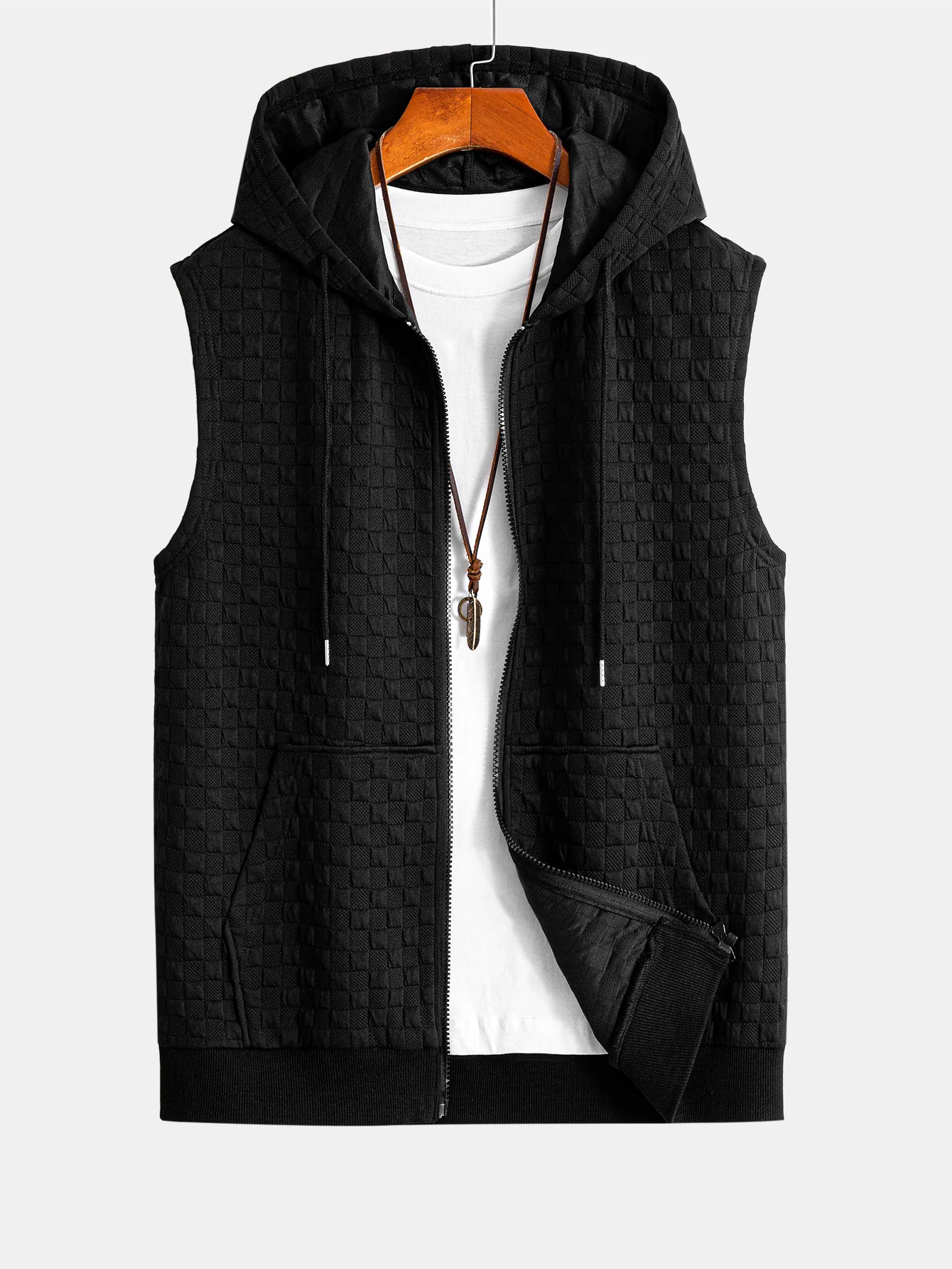 Checkerboard Sleeveless Zip Up Hoodie - Image 3