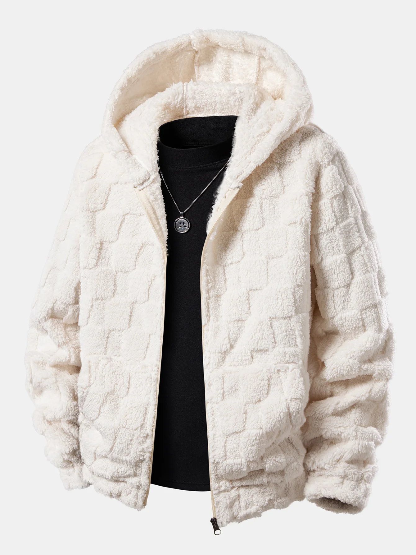 Checkerboard Teddy Zip Up Hoodie - Image 3