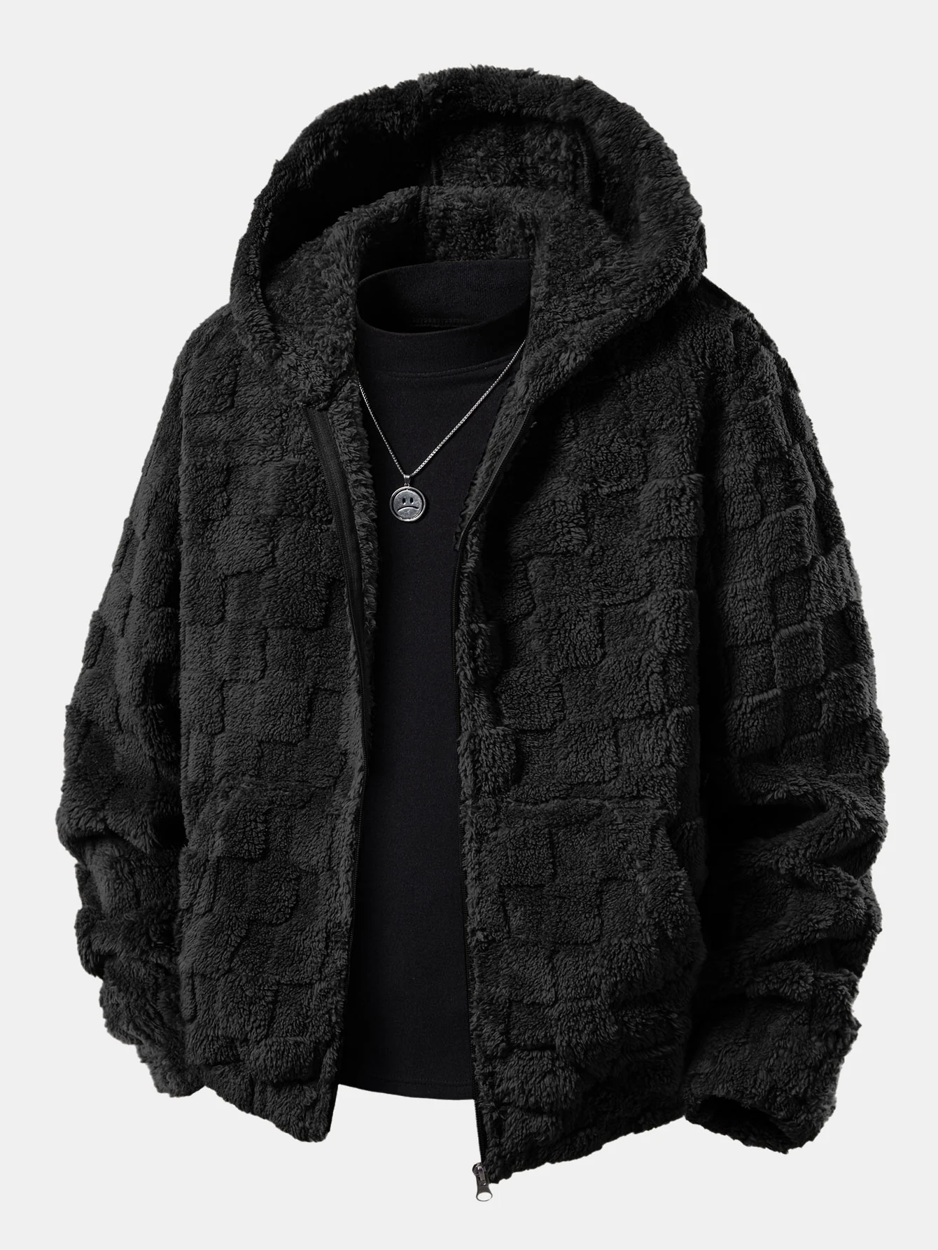 Checkerboard Teddy Zip Up Hoodie - Image 5