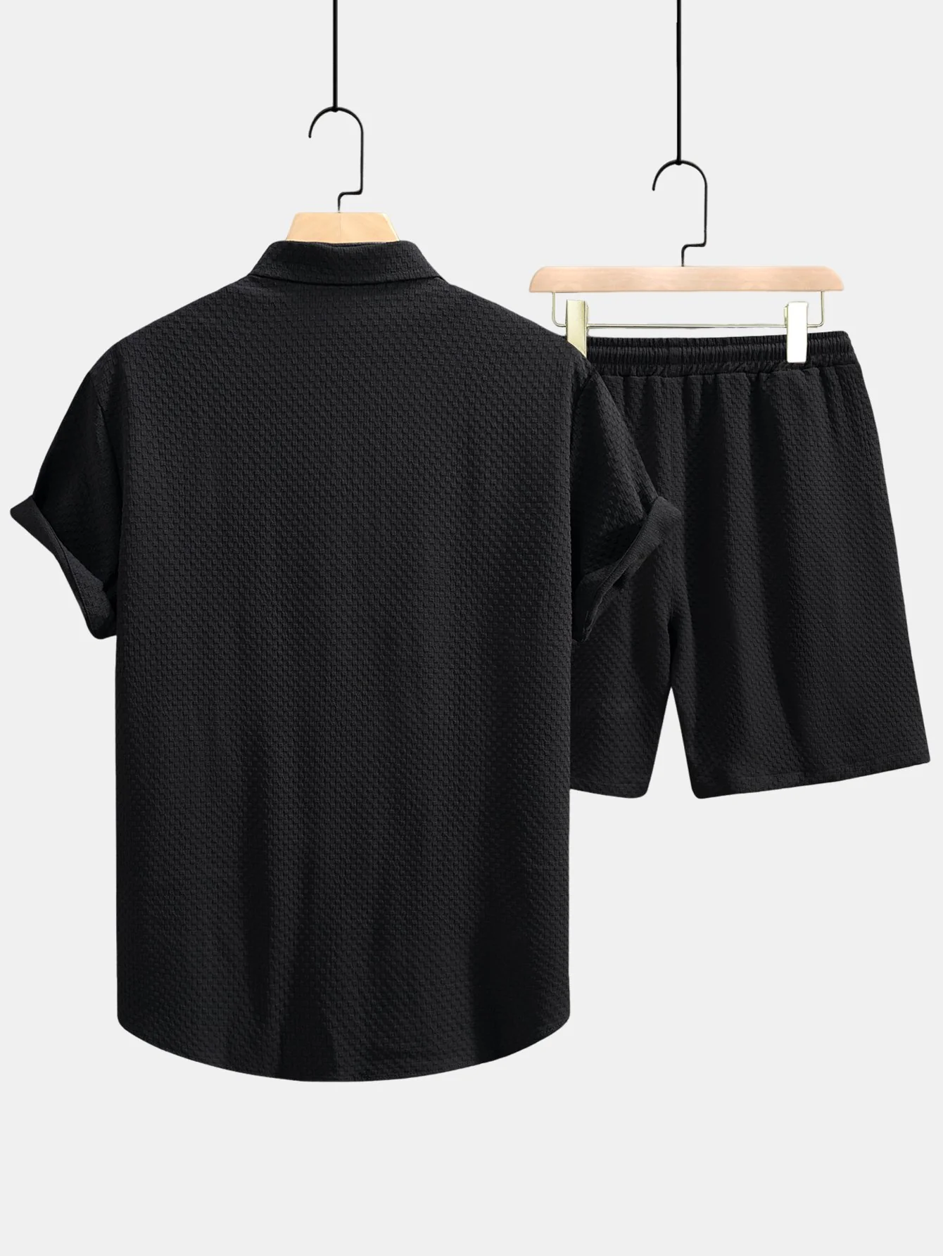 Schachbrettmuster Button-Up Hemd & Kordelzug Shorts - Image 4