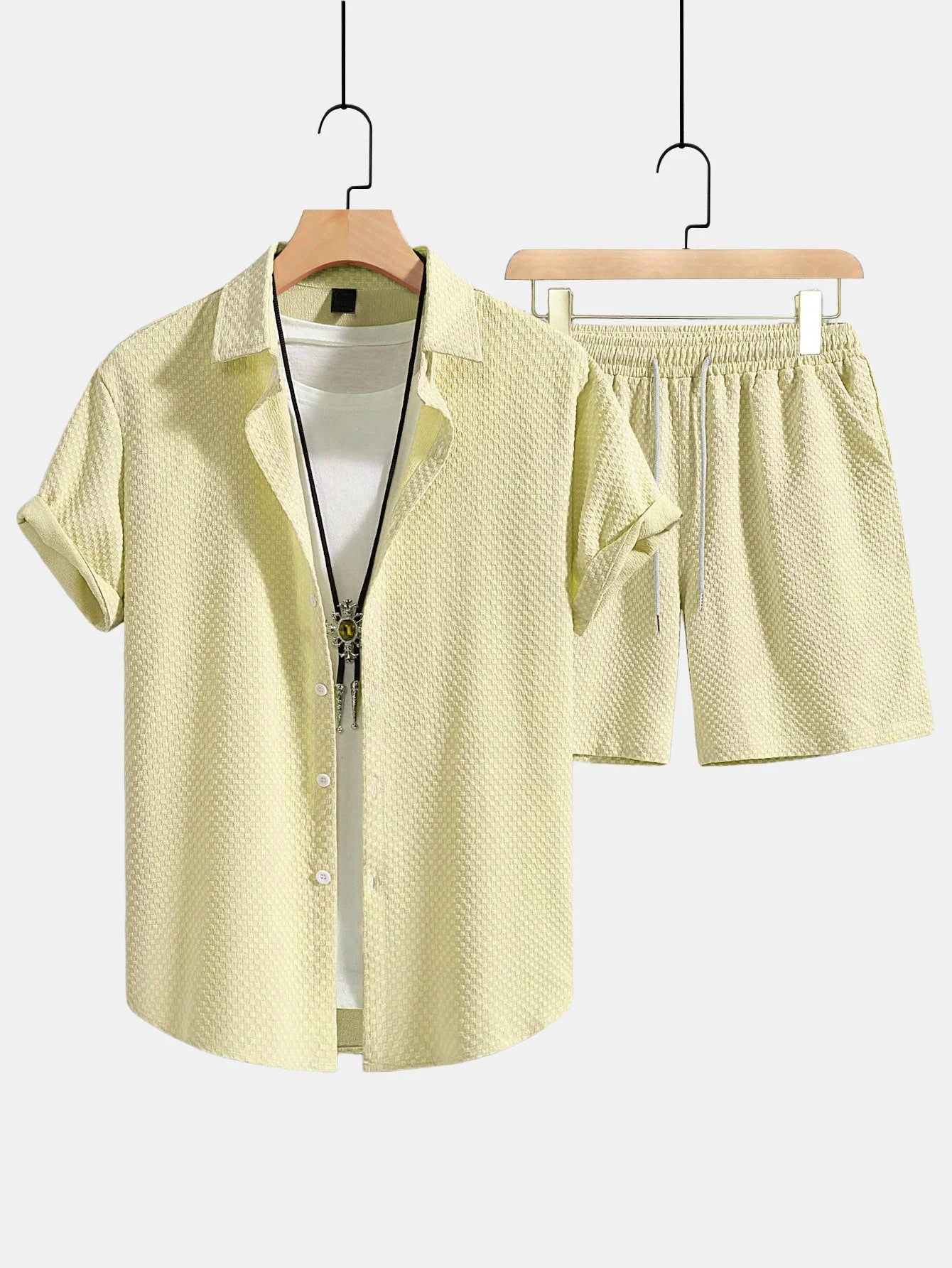 Schachbrettmuster Button-Up Hemd & Kordelzug Shorts - Image 5