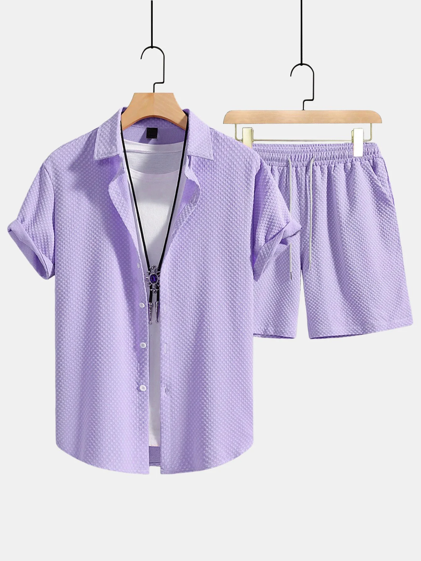 Schachbrettmuster Button-Up Hemd & Kordelzug Shorts - Image 7