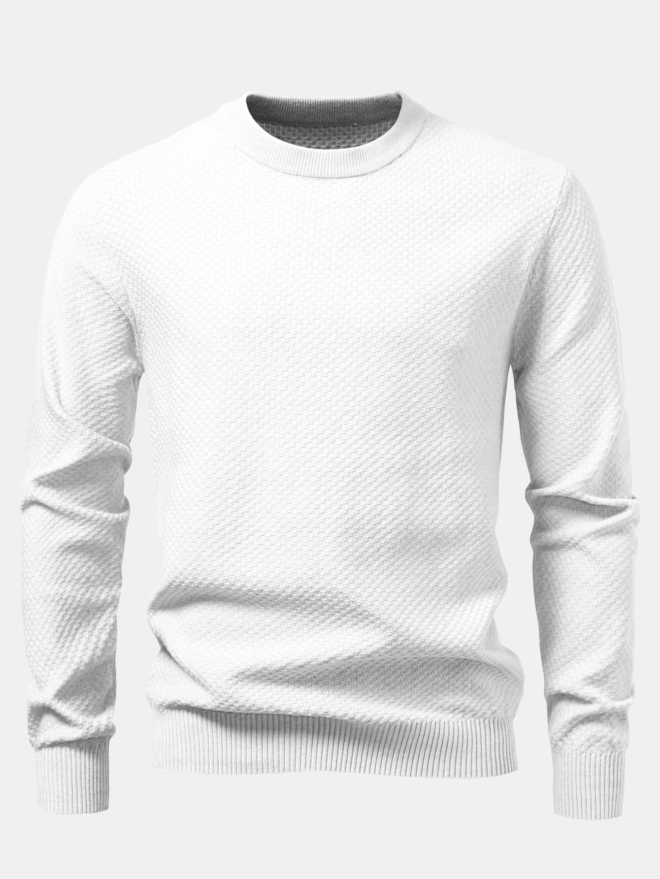 Kariert strukturierter Pullover mit Rundhalsausschnitt - Image 13