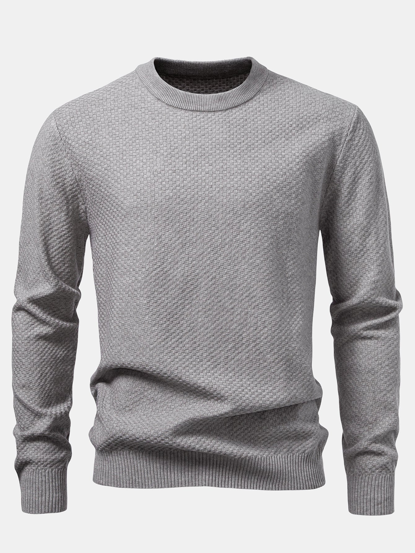 Kariert strukturierter Pullover mit Rundhalsausschnitt - Image 3