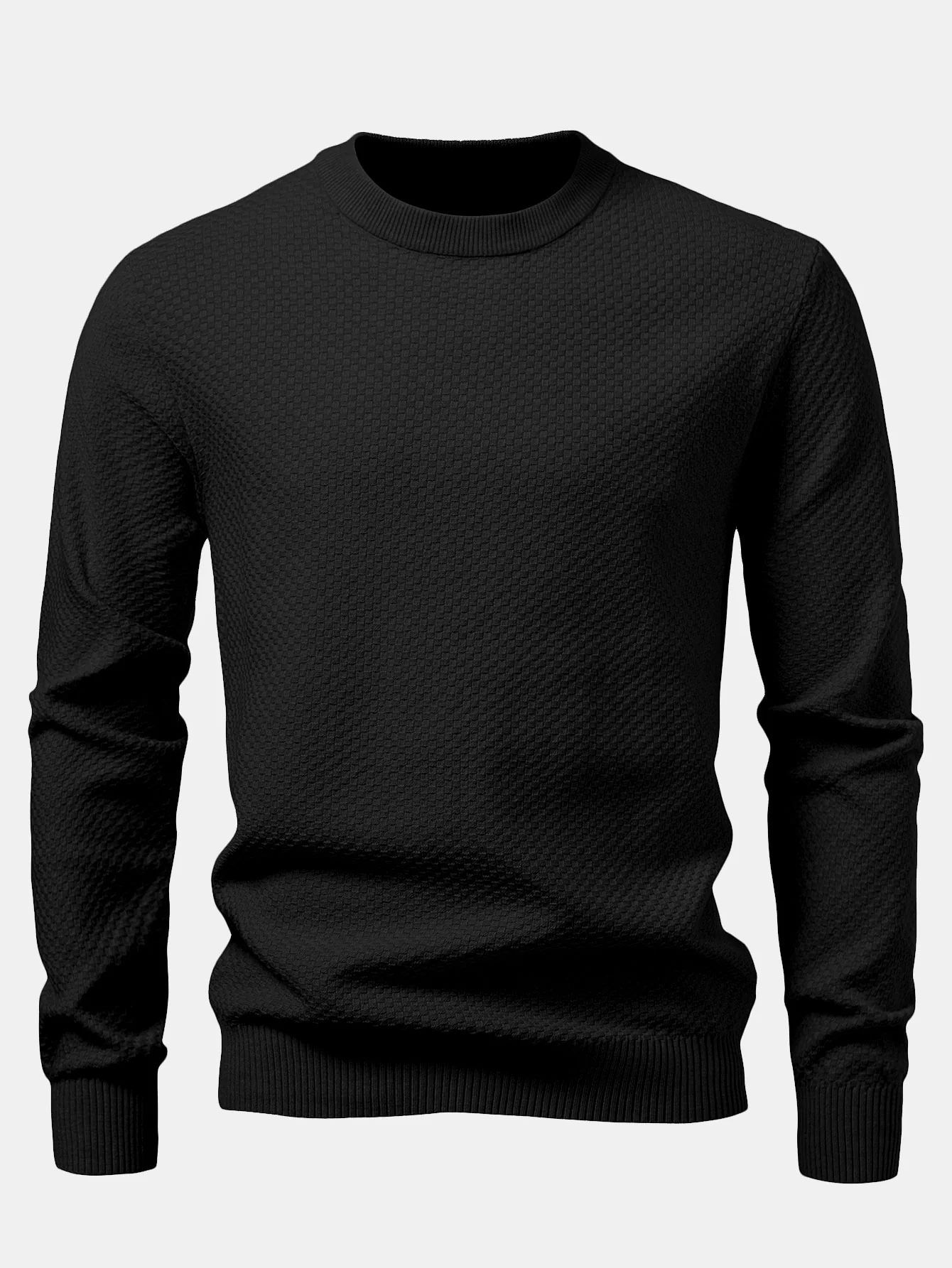 Kariert strukturierter Pullover mit Rundhalsausschnitt - Image 7