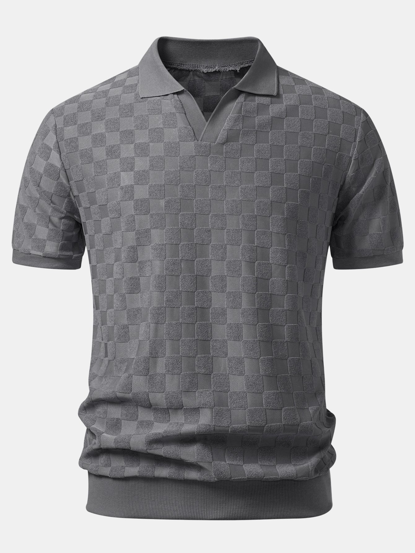 Checkerboard V-Neck Knit Polo - Image 11