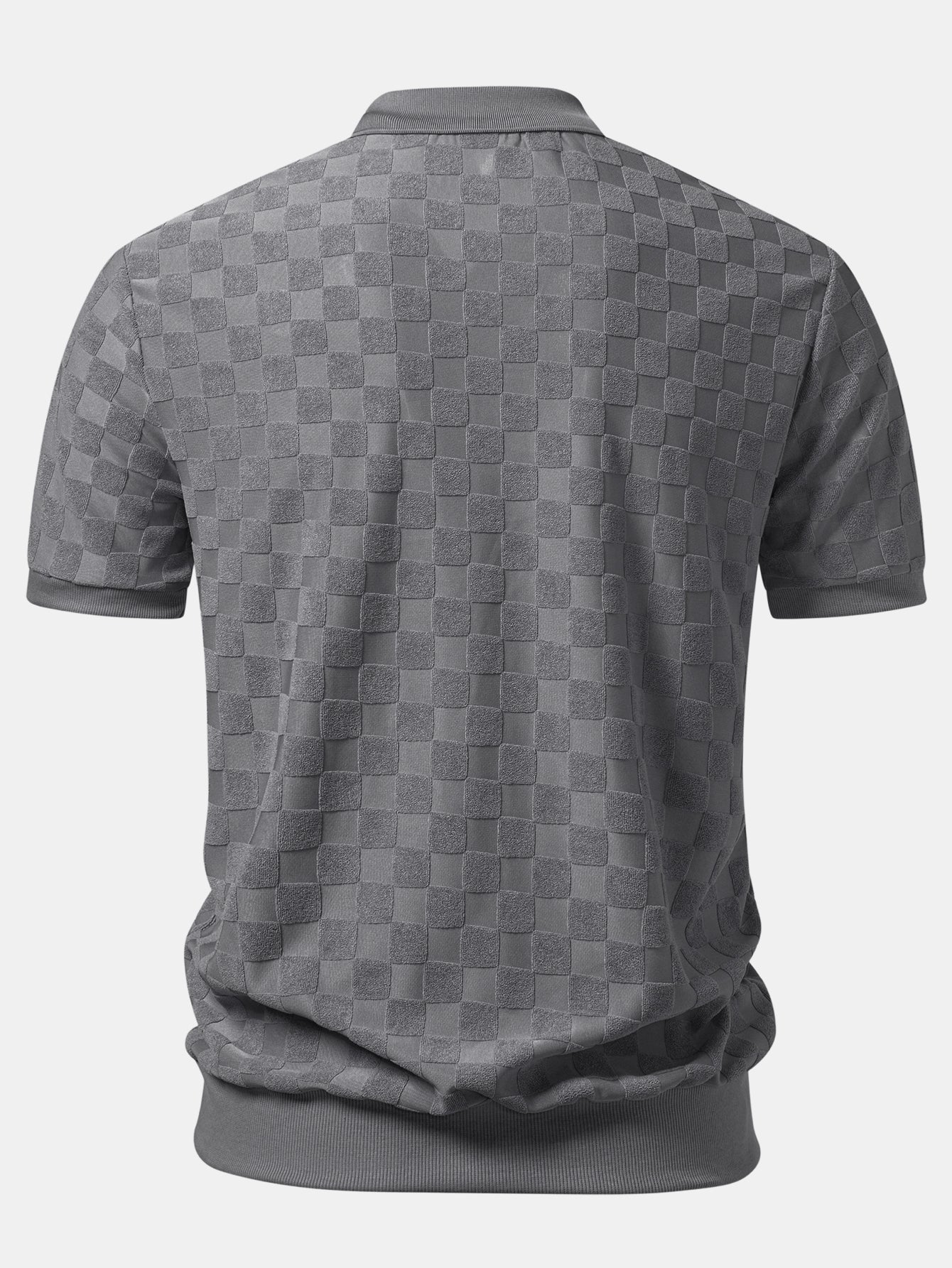 Checkerboard V-Neck Knit Polo - Image 12