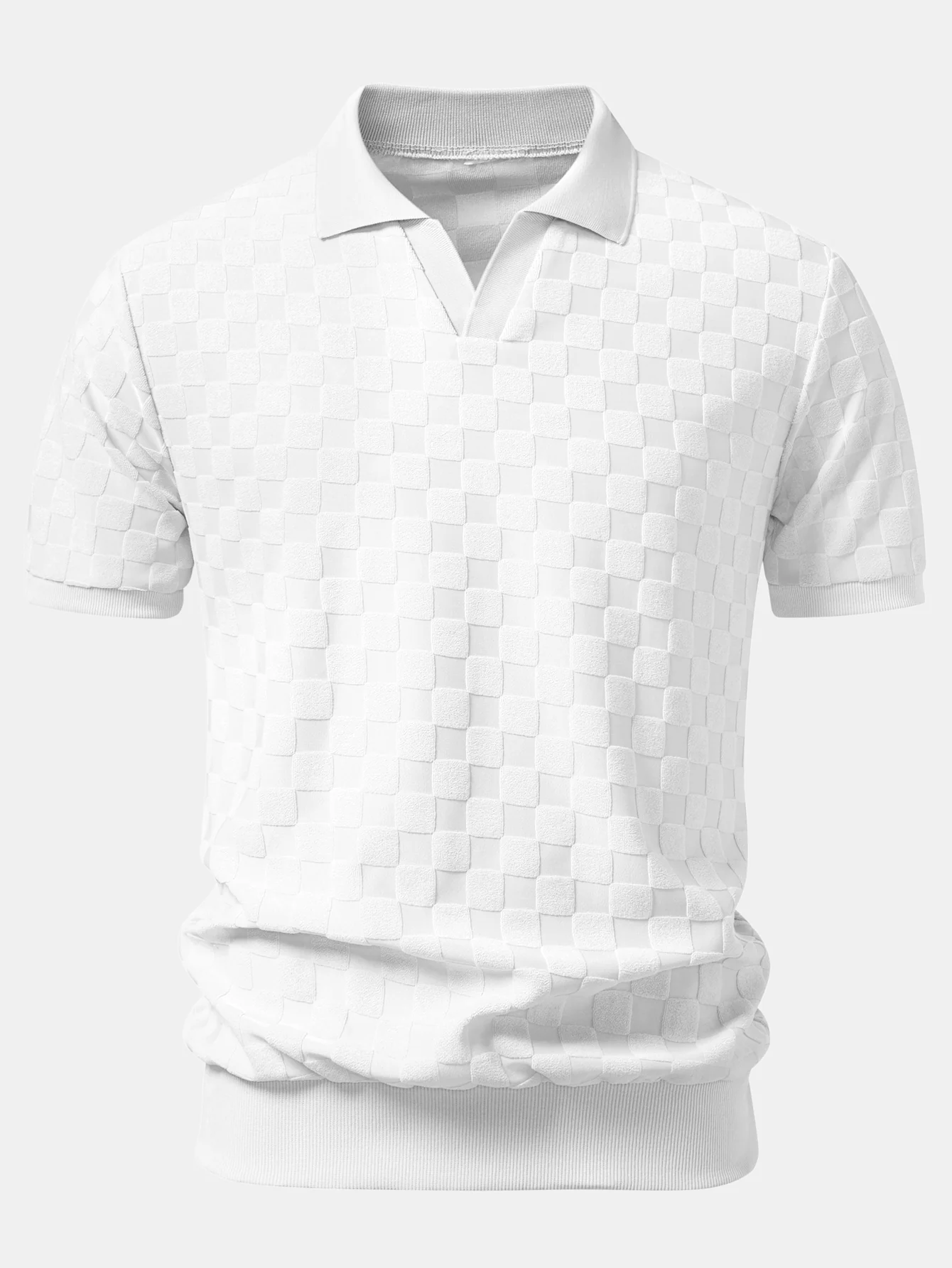 Checkerboard V-Neck Knit Polo - Image 13