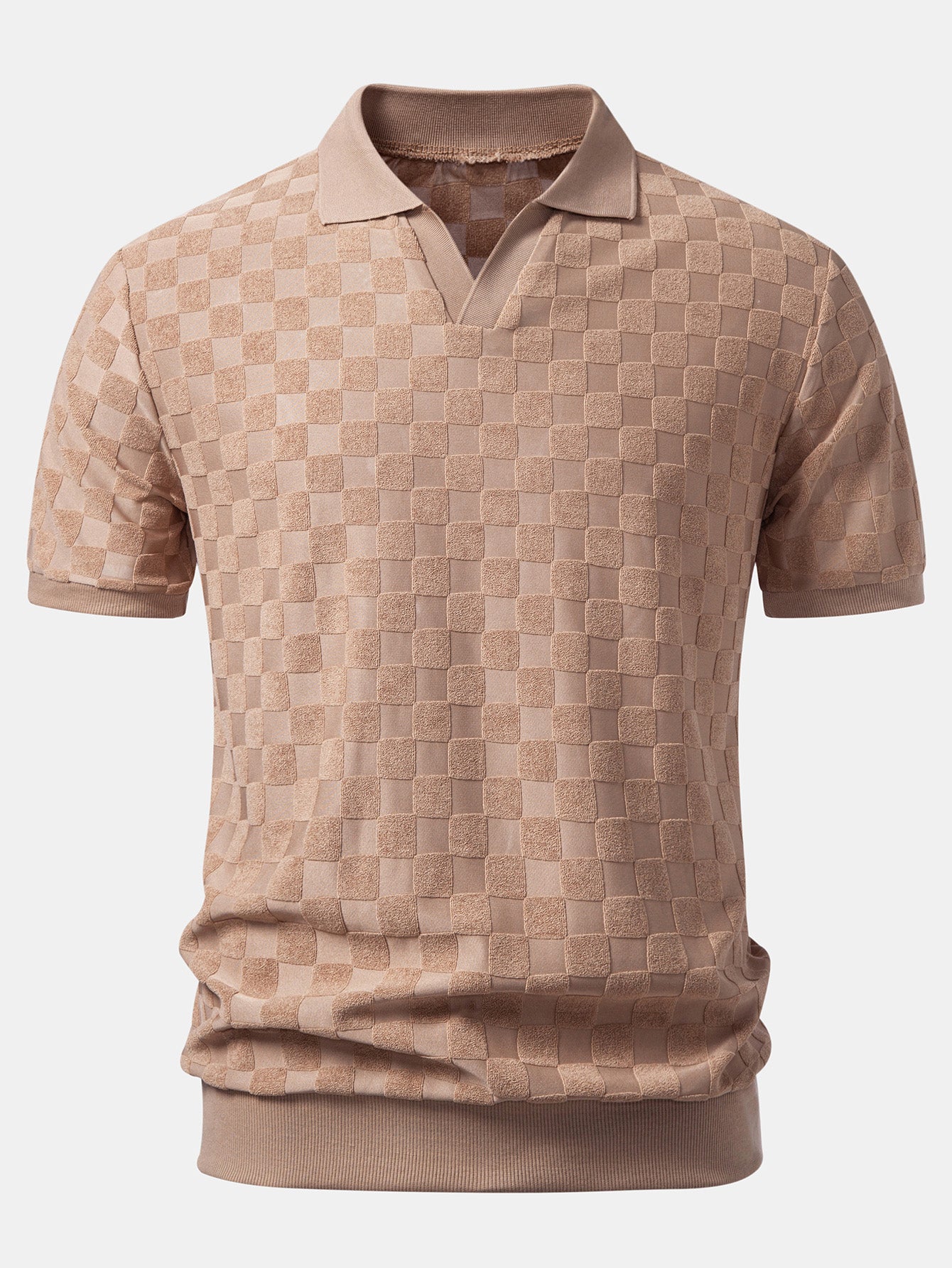 Checkerboard V-Neck Knit Polo - Image 7