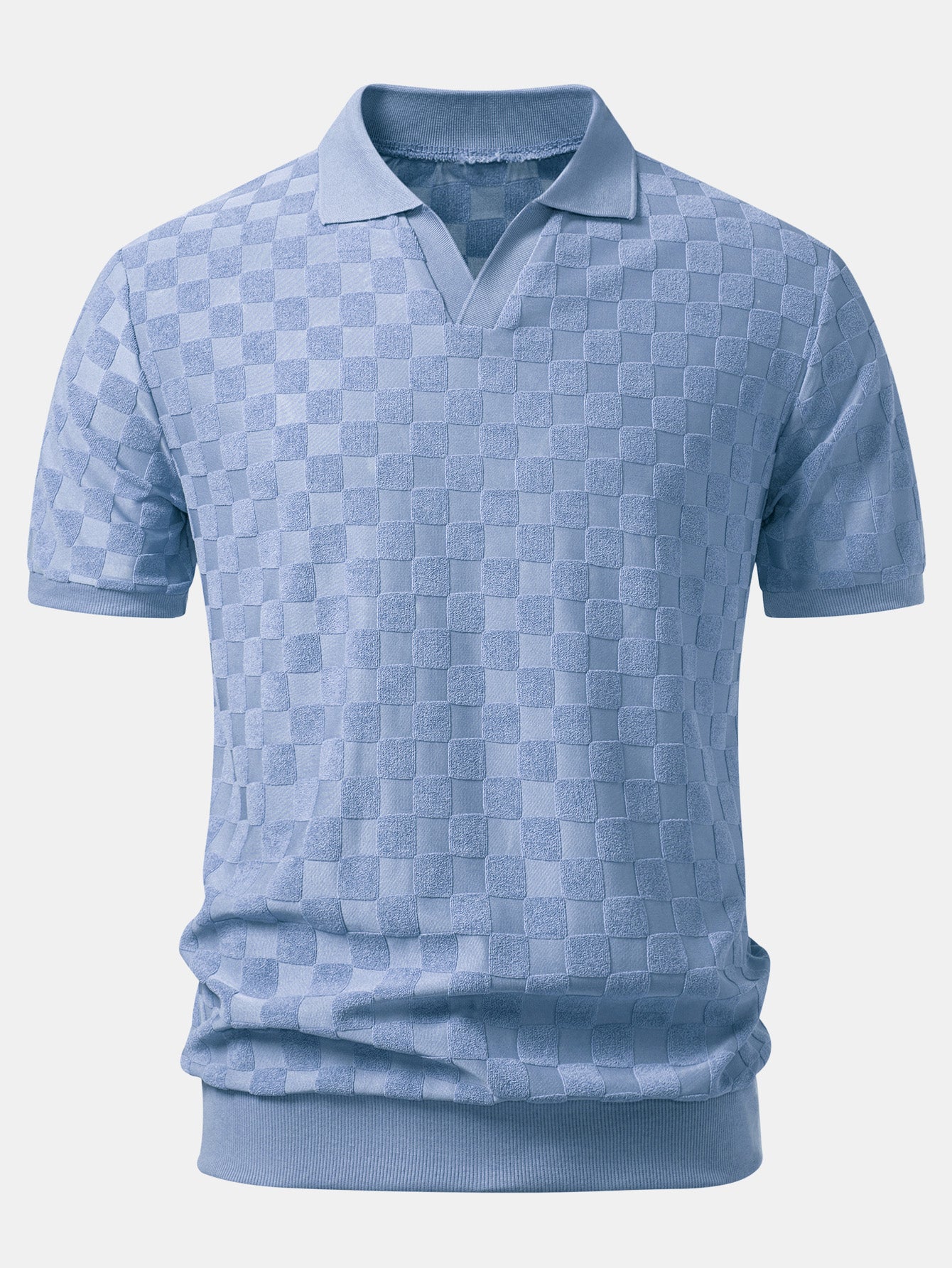 Checkerboard V-Neck Knit Polo - Image 9