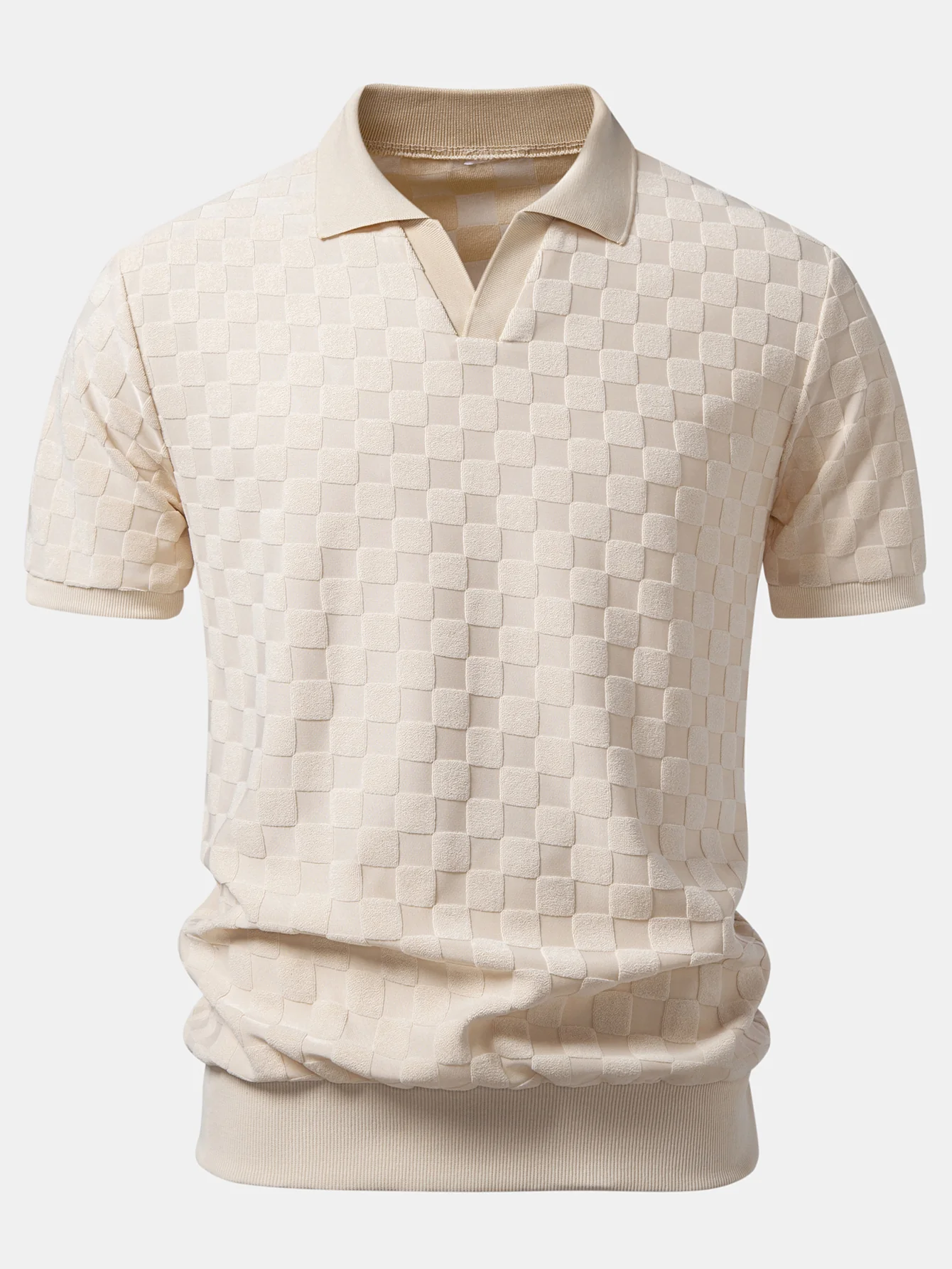 Checkerboard V-Neck Knit Polo & Slim Fit Tapered Trousers - Image 4