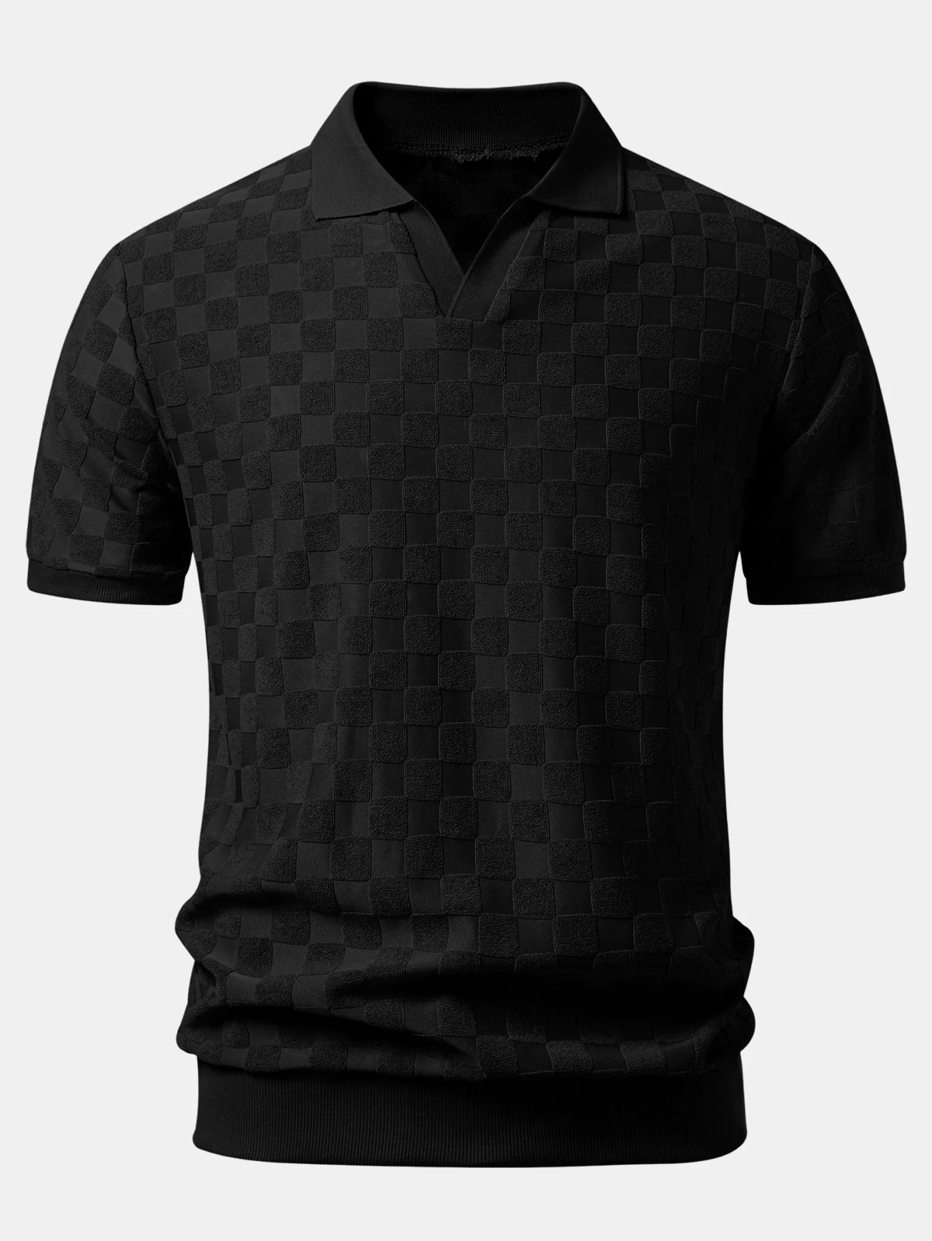 Checkerboard V-Neck Knit Polo & Slim Fit Tapered Trousers - Image 6