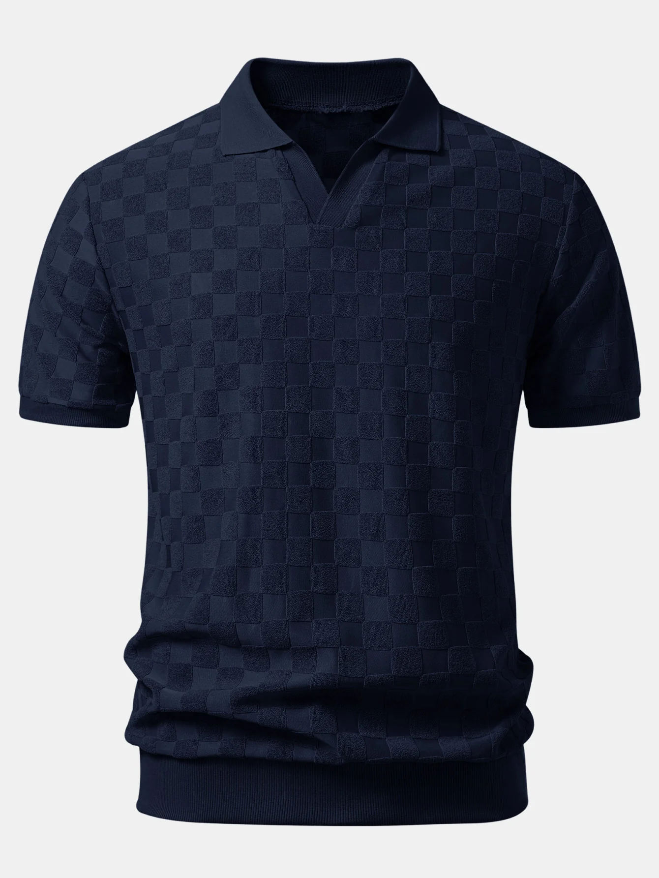 Checkerboard V-Neck Knit Polo & Slim Fit Tapered Trousers - Image 8
